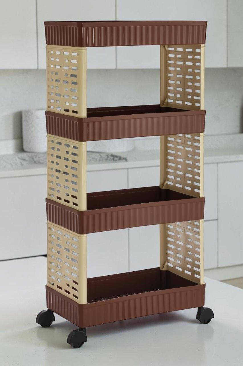 lixah 4 Layer Multipurpose Plastic Kitchen Storage Trolley Rack with Wheels Brown Plastic Kitchen Trolley-picture-22