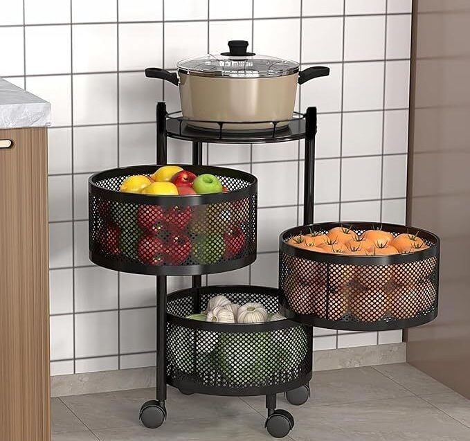 zzuni Storage Rack | 5-Layer Round Multipurpose Storage Trolley with Wheels Cast Iron Kitchen Trolley-picture-38