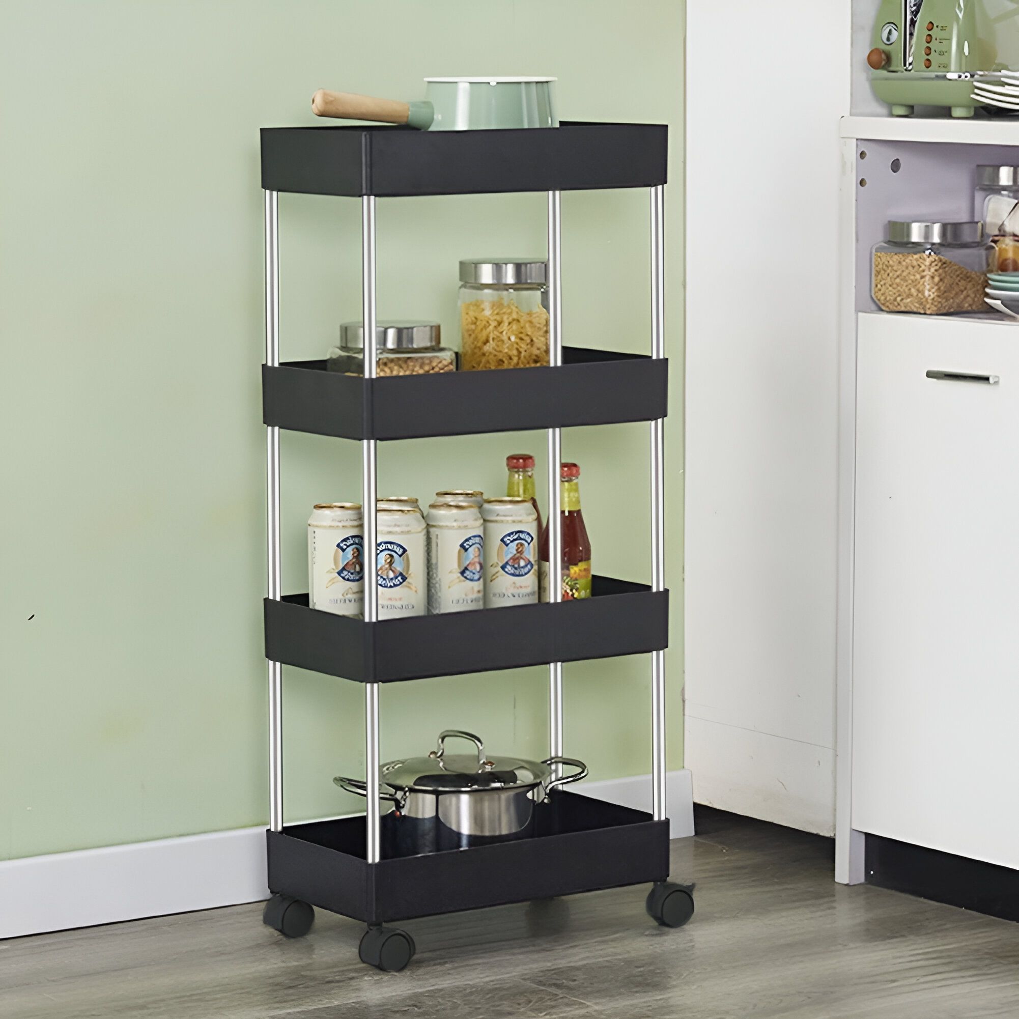 Multi-Purpose 4-Tier Storage Plastic, Steel Kitchen Trolley