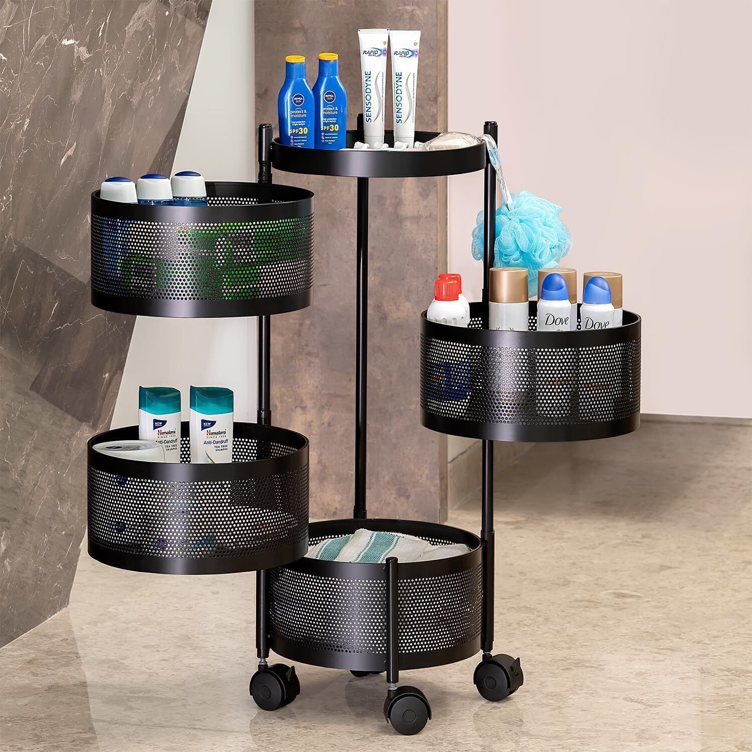 unique international 4 Layer Black Round Kitchen Trolley Iron Kitchen Trolley-picture-42