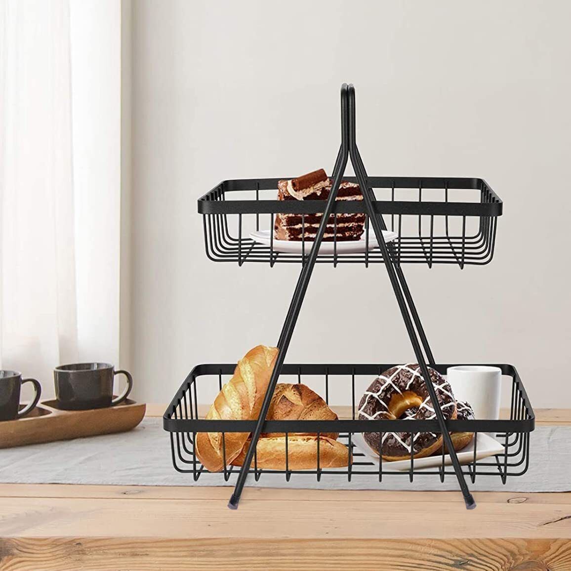 zenzone 2-Tier Metal Storage Basket|Rust-Resistant Mesh Rack for Fruits,Veg & Essentials Steel Kitchen Trolley-picture-14