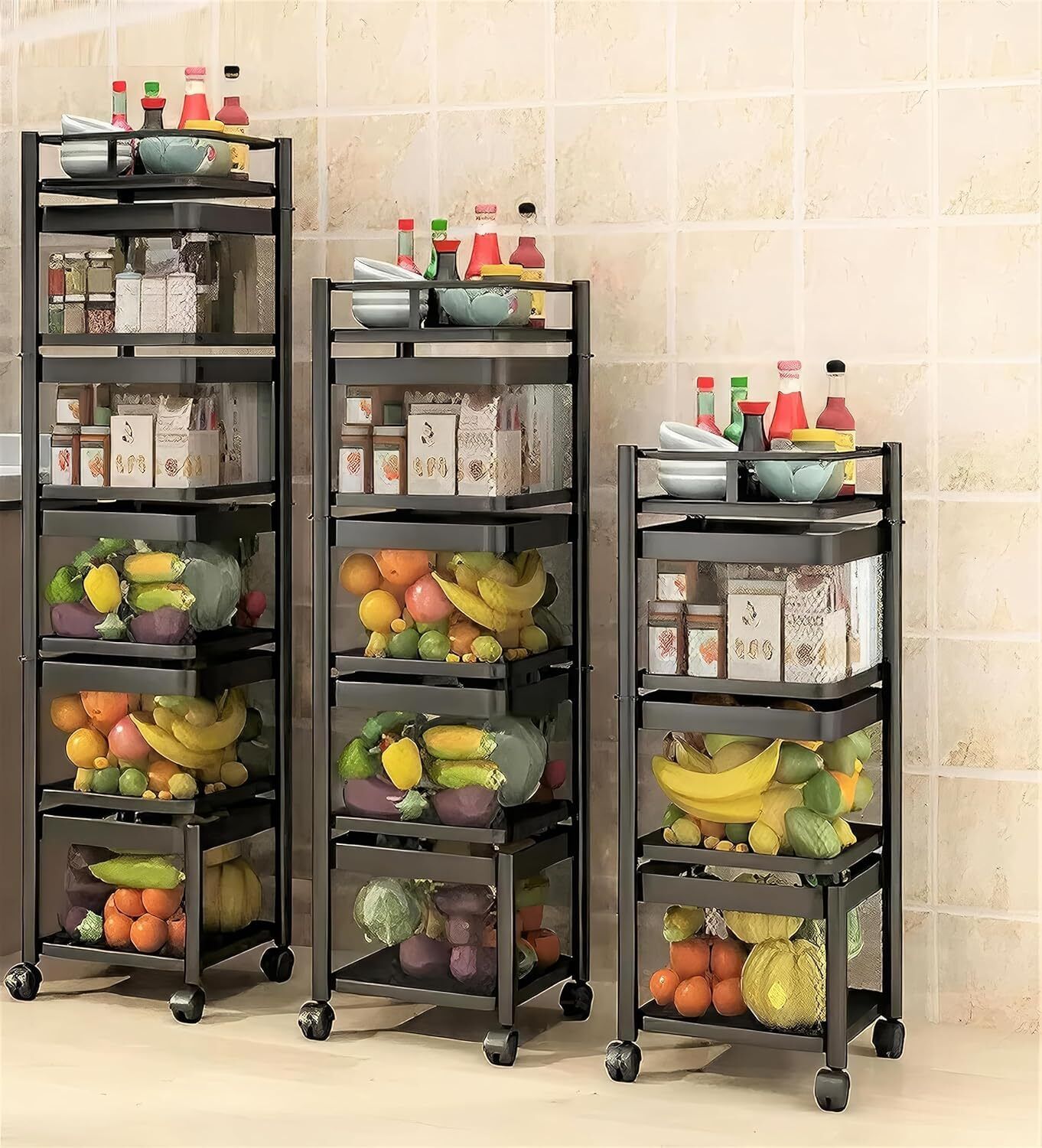 5T Heavy Duty Multi-Layer Kitchen Storage Rack with Wheels for Vegetables Iron Kitchen Trolley-image-6