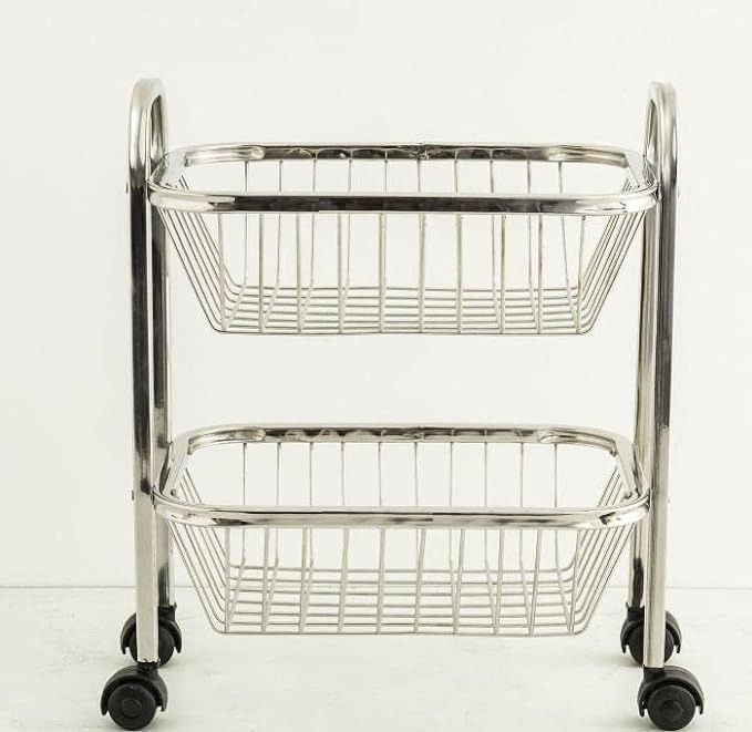 Stainless Steel Square Pipe 3 Tire Shelf Cart, Vegetable & Fruits Trolley with 4 Wheels Fruits Basket Or Stand | Kitchen Organizer Steel Kitchen Trolley-image-22