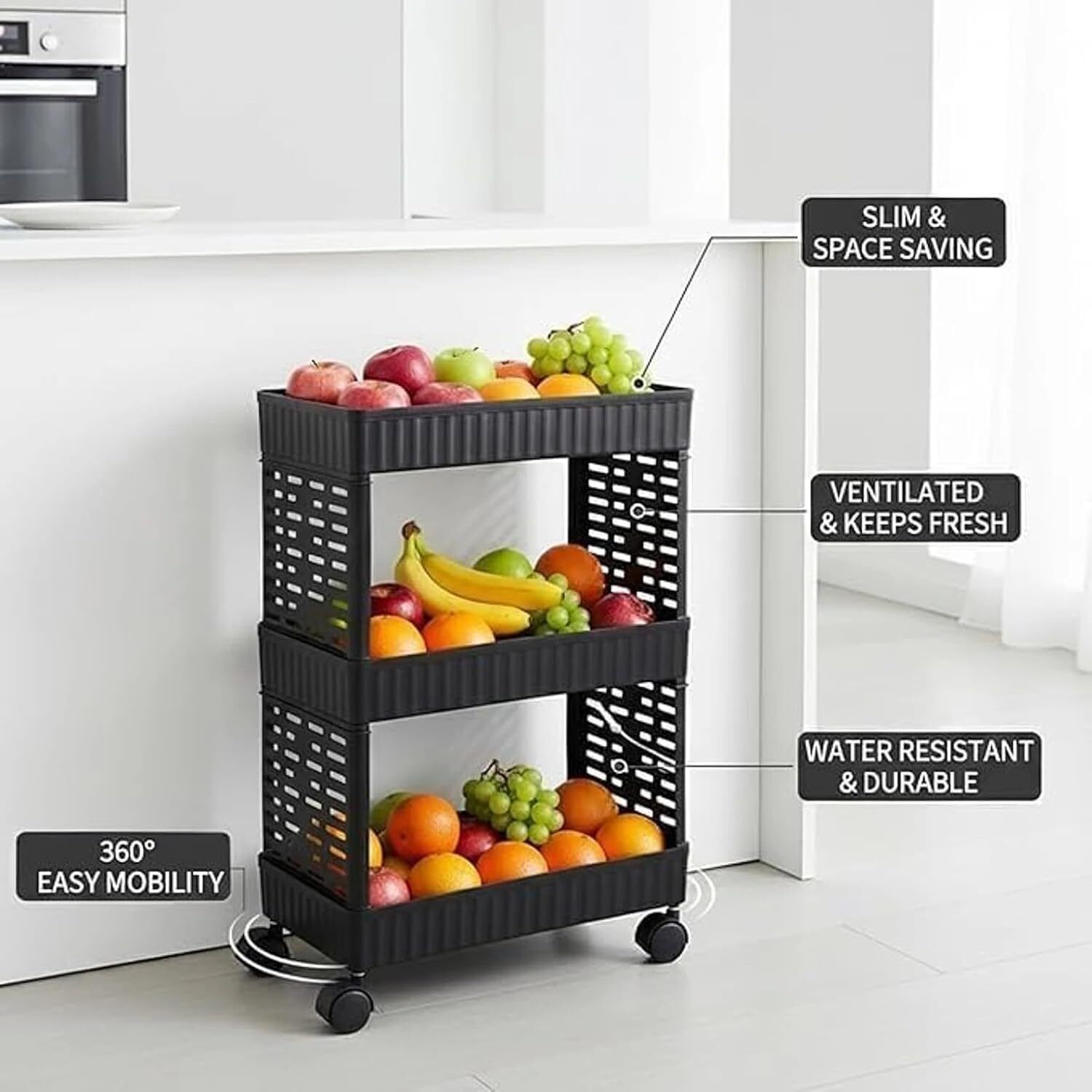 elohim 3 Tier Storage Organizer Trolly with Wheels for Home Plastic Kitchen Trolley-picture-28