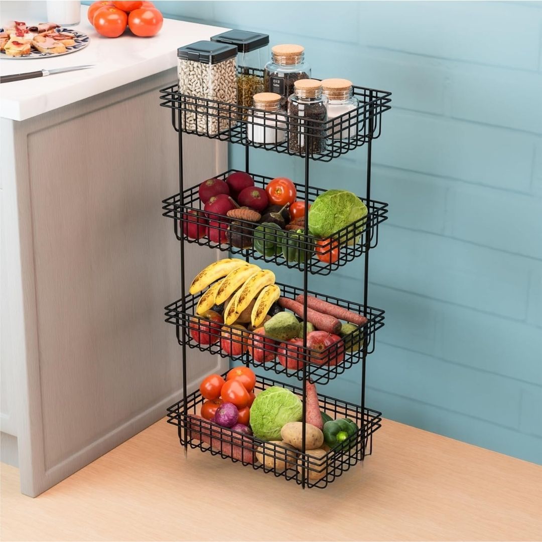 admin industries Fruit and Vegetable Stand Basket Trolley Onion Potato storage rack Stainless Steel Kitchen Trolley-picture-13
