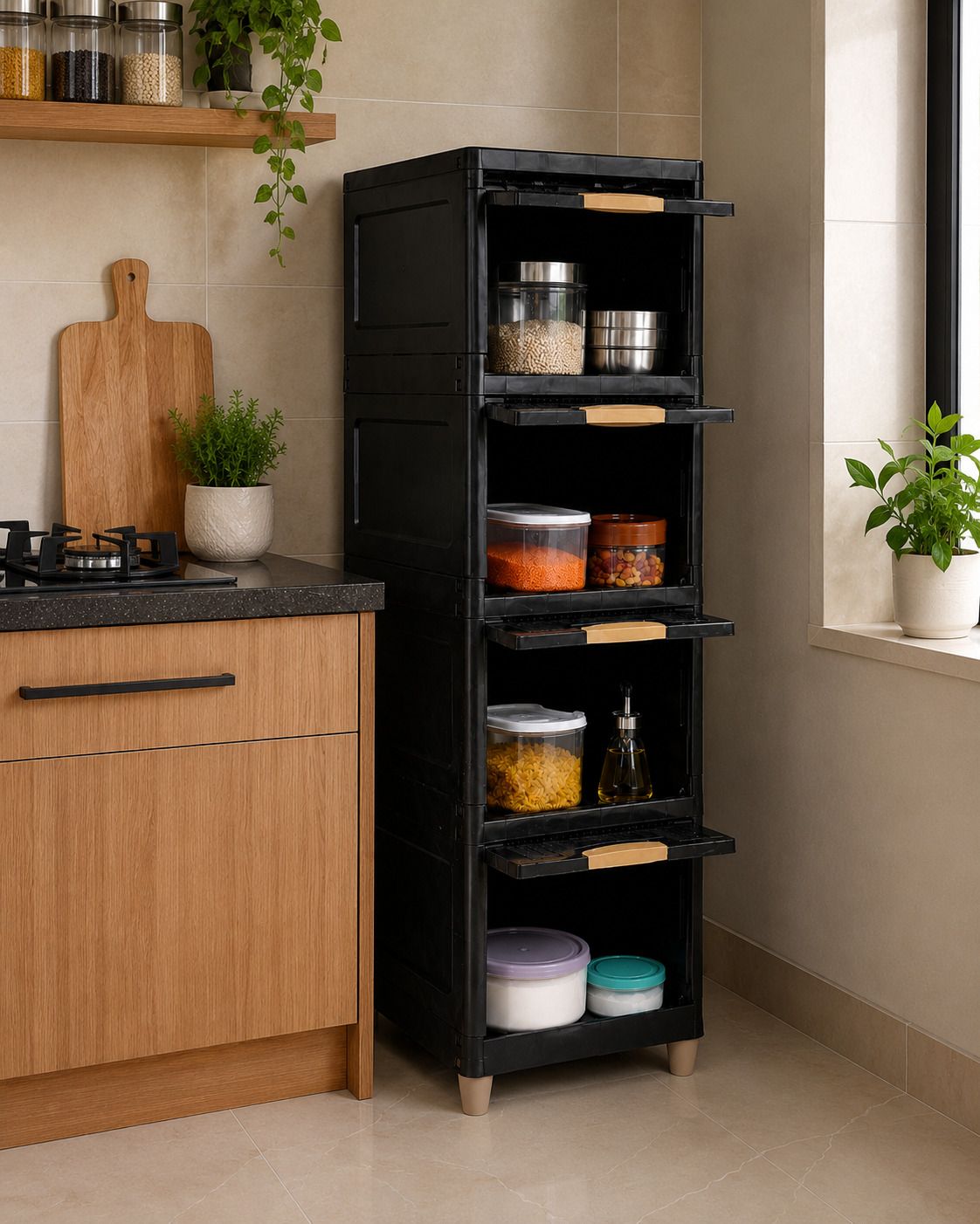 ak10zone 4 Layer Black Multipurpose Plastic Kitchen Storage Trolley Plastic Kitchen Trolley-picture-18