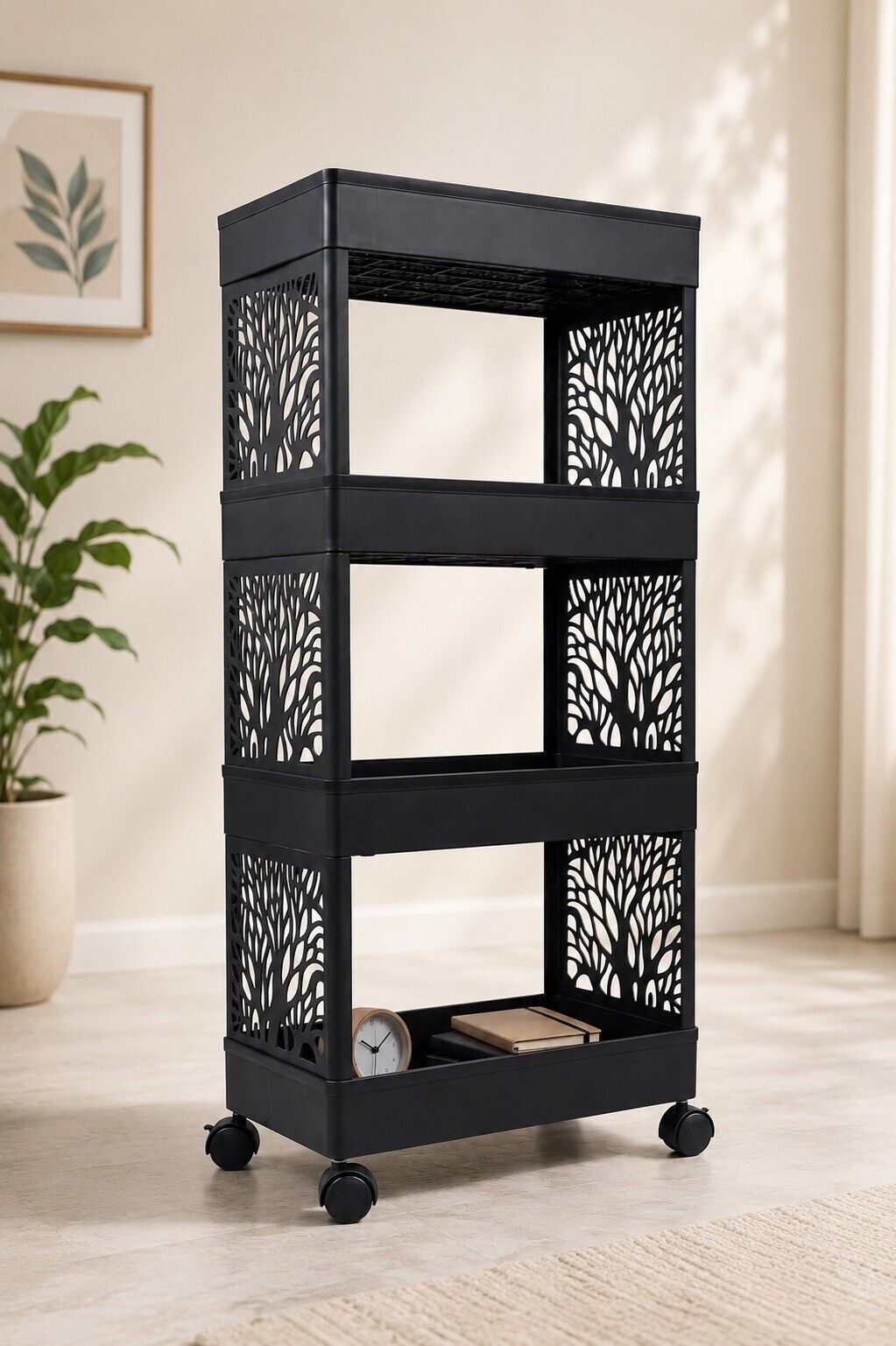viseman 4 Tier Plastic Rack with Wheels for Fruits & Vegetables Plastic Kitchen Trolley-picture-31