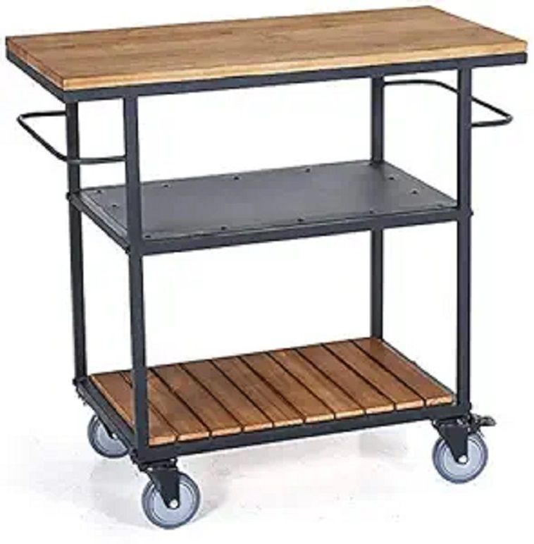 459090 Space Saving Serving Trolley/Metal Solid Wood Tea Drink Liquor Cart Iron Kitchen Trolley-image-41