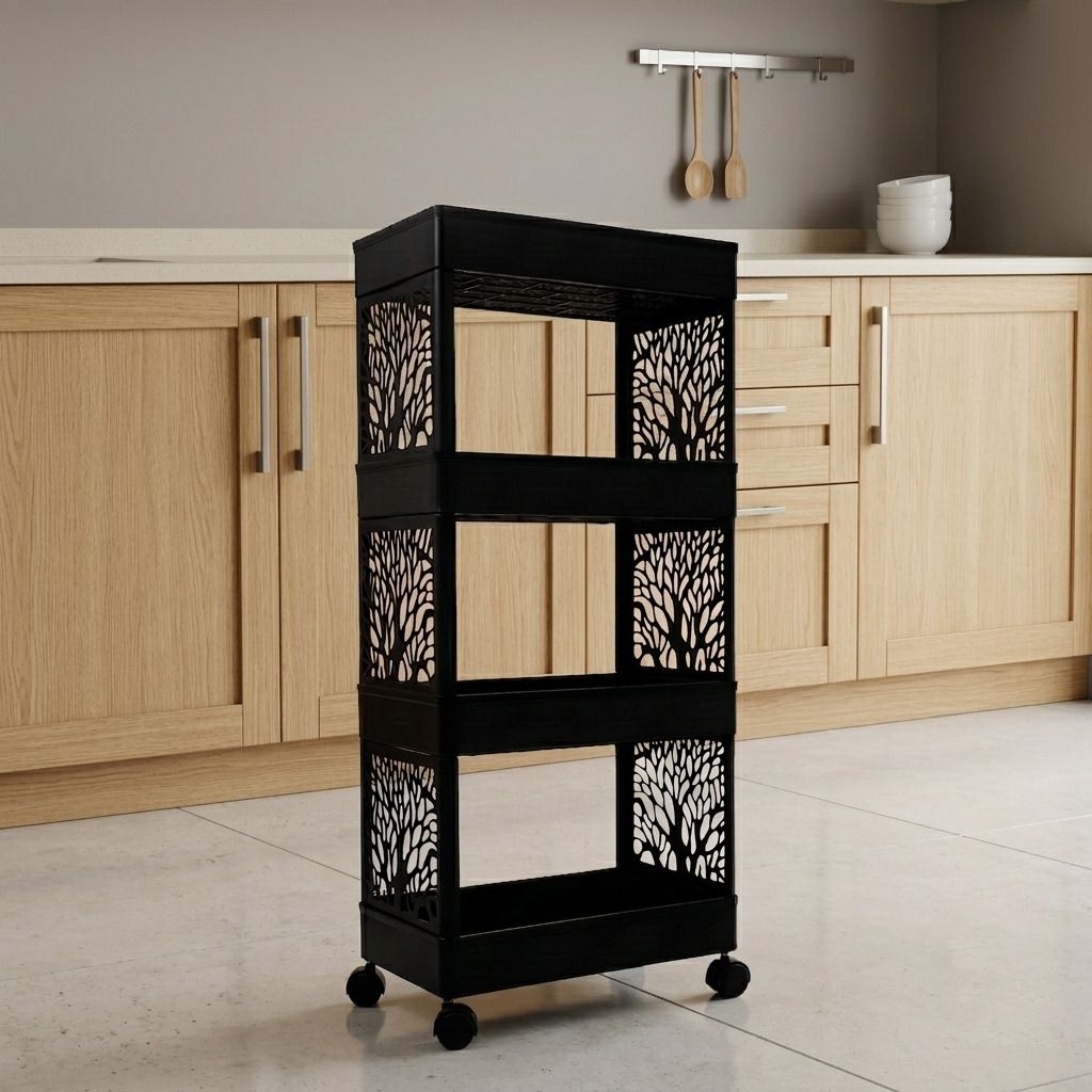 suptikes Multi Layer Rolling Household Storage Trolley with Wheels for Kitchen Essentials Plastic Kitchen Trolley-picture-17