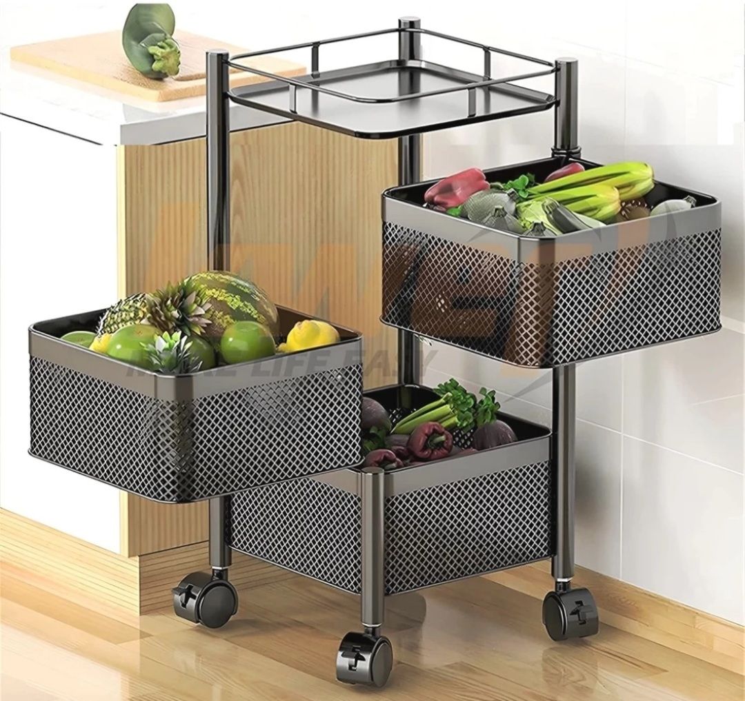 3 layer Kitchen Trolley Storage Rack Square Design Fruits & Vegetable Basket Iron Kitchen Trolley-image-38