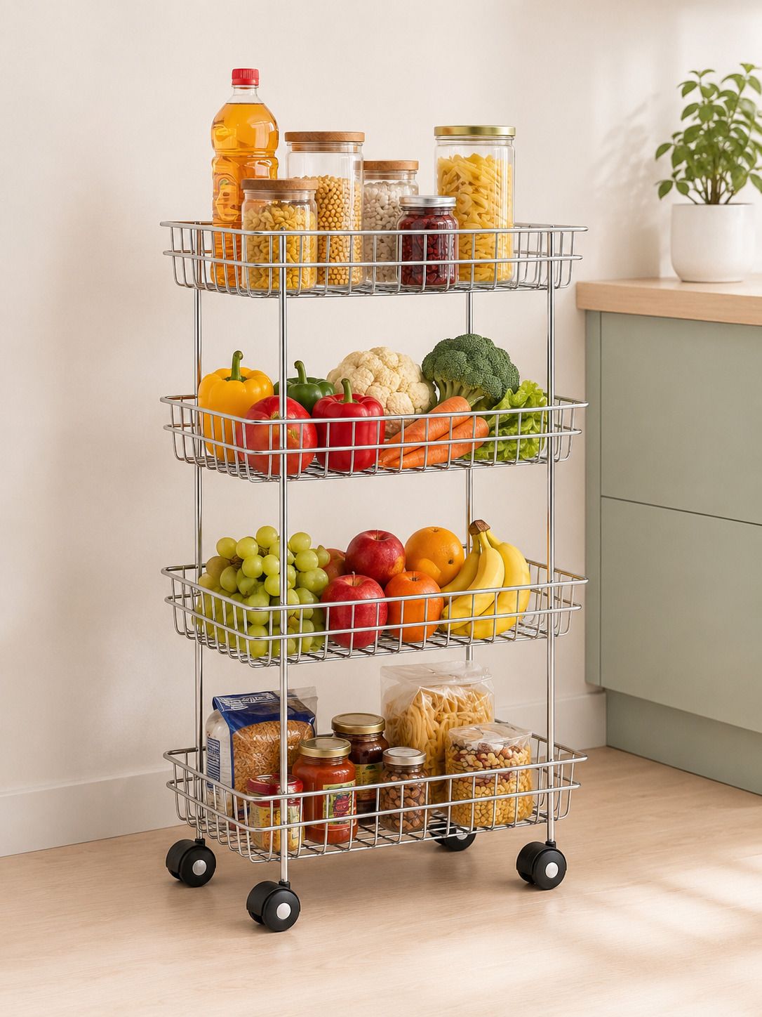 naxyora 4 Tier Kitchen Storage Trolley Stainless Steel Kitchen Trolley-picture-20