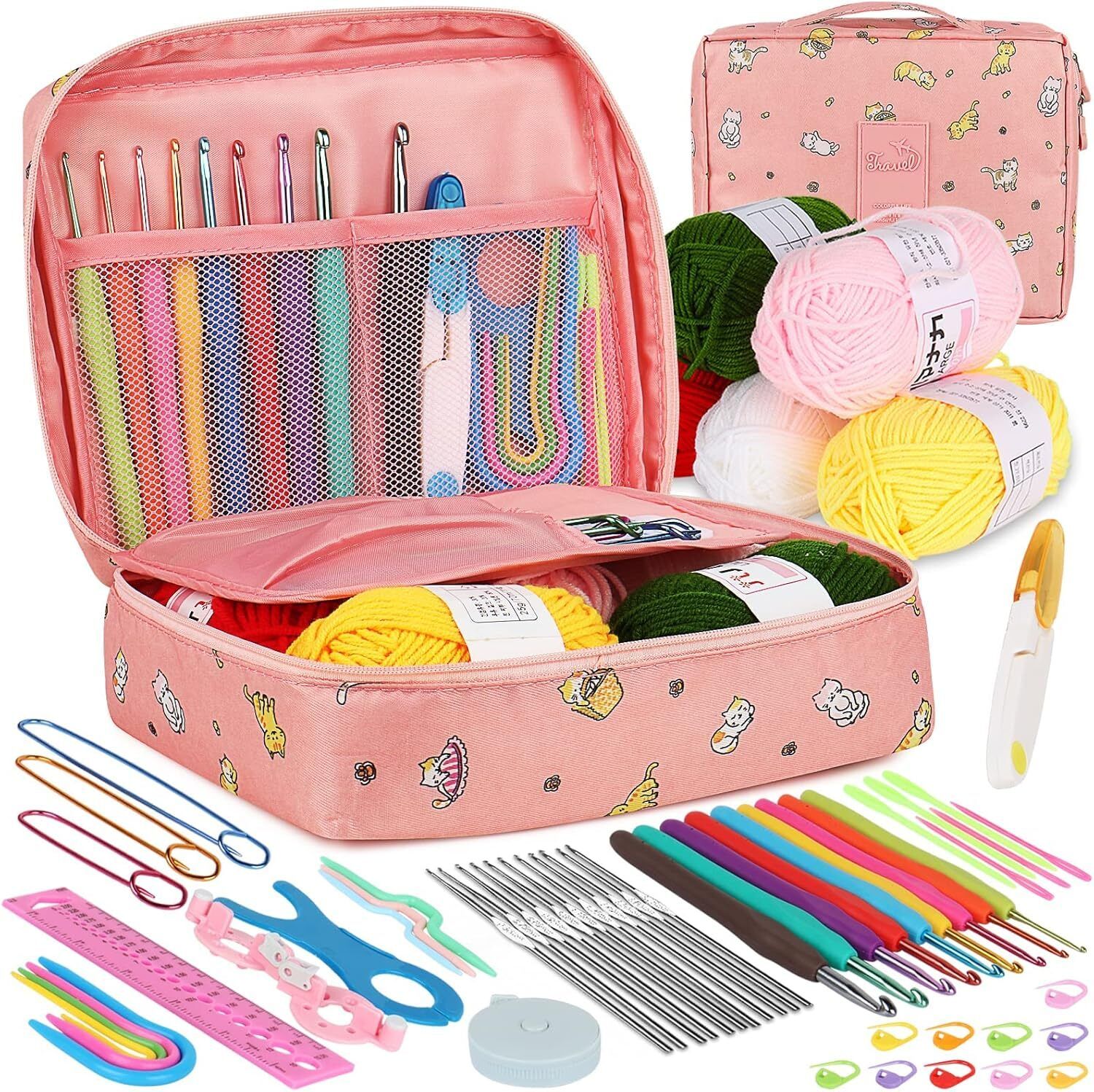 gemsy 108 Pcs Crochet Kit for Beginners | Knitting Needles Set with Yarn Tools for DIY Knitting Pin-picture-29