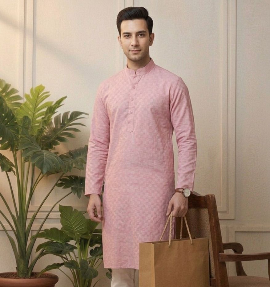 nkloomveda Men Checkered Pure Cotton Straight Kurta-picture-40