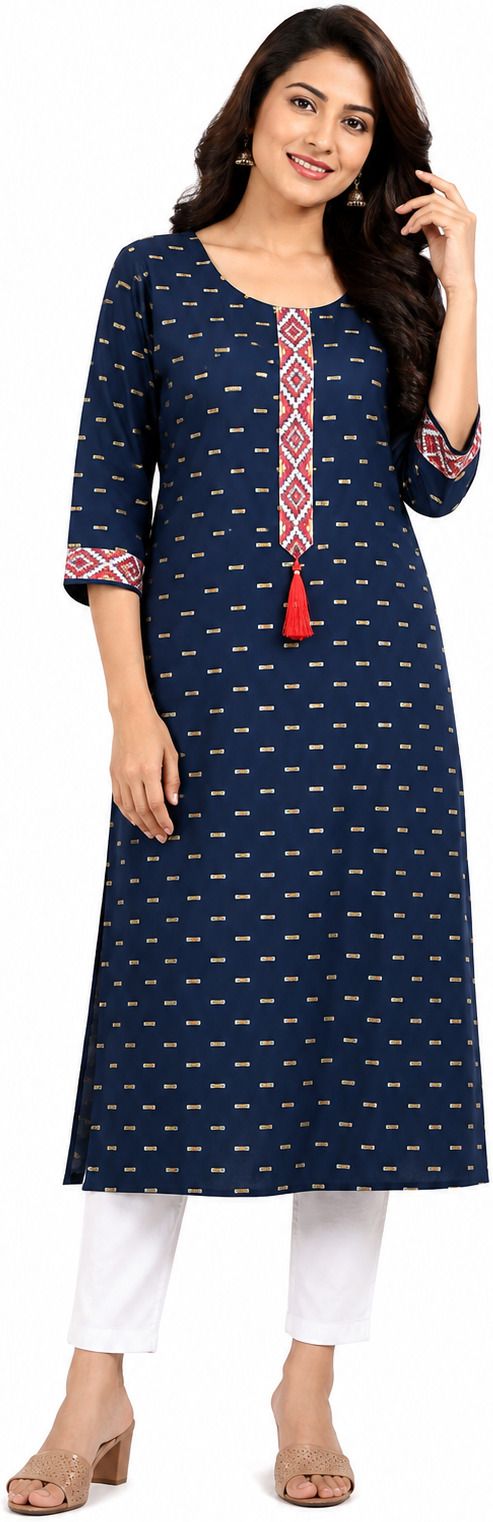 Printed, Geometric Print Cotton Rayon Straight Kurta for Women-image-32