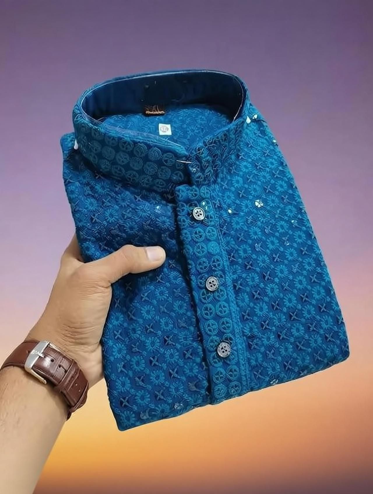 adhirajan Men Chikan Embroidery Cotton Blend Straight Kurta-picture-26