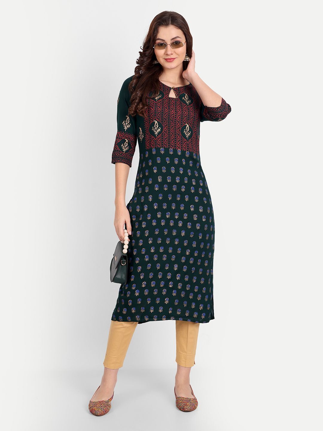 houseofcommon Women Printed Cotton Blend A-line Kurta-picture-22