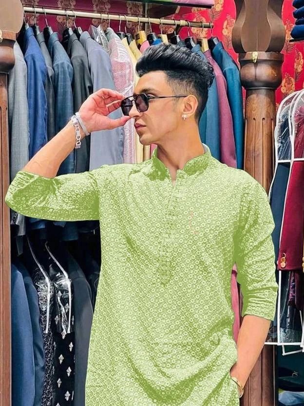 Men Chikan Embroidery Cotton Rayon Straight Kurta-image-35