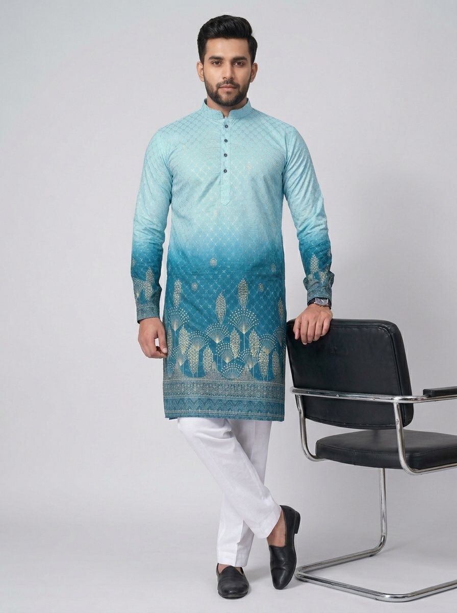Embroidered Jacquard Straight Kurta for Men-image-7