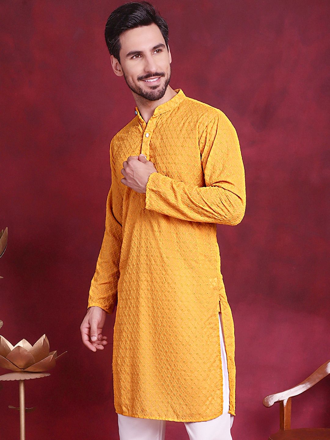 jompers Men Self Design Pure Cotton Straight Kurta-picture-34