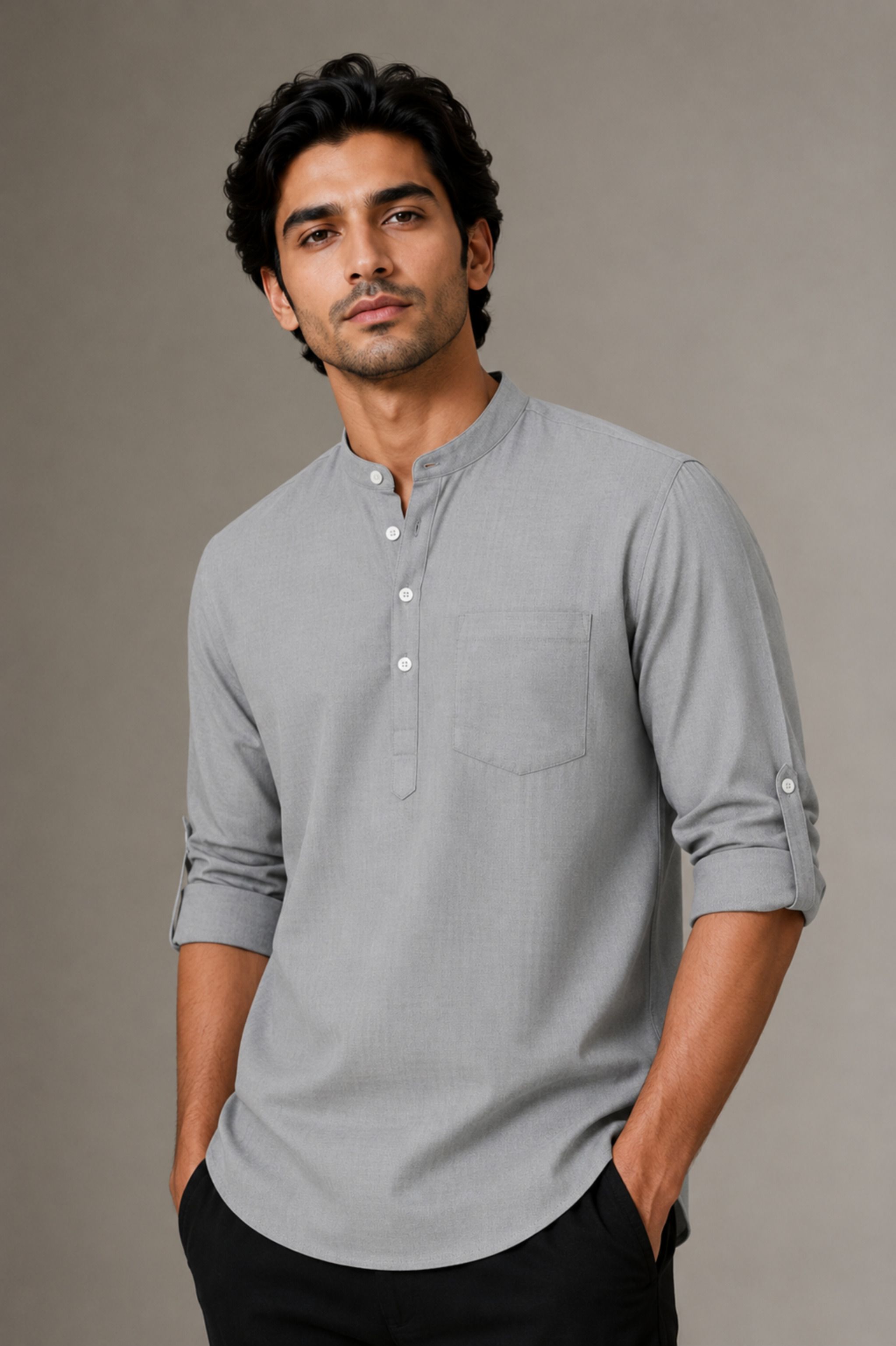 qashida Solid Cotton Linen Straight Kurta for Men-picture-13