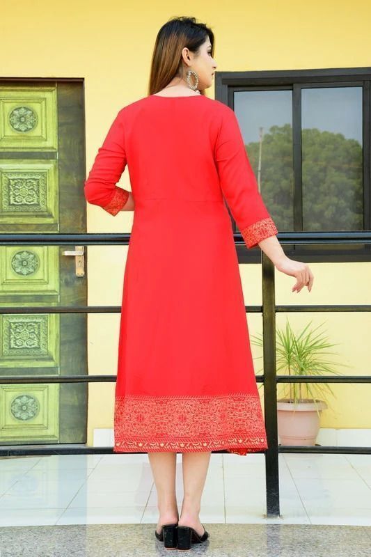 Women A-line Red Below Knee Dress-image-9