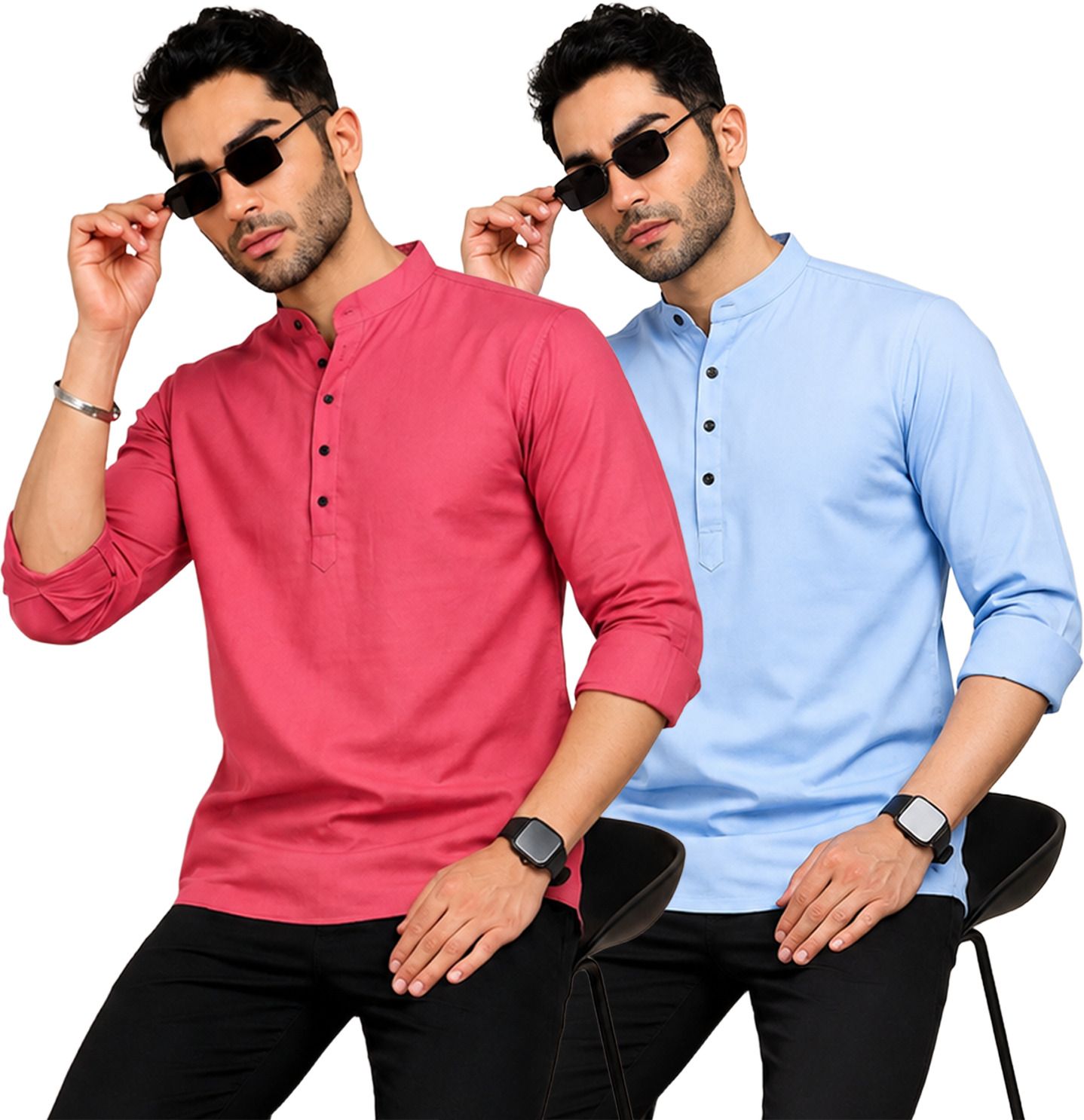 fashion marts Pack of 2 Self Design Cotton Blend Straight Kurta for Men-picture-11