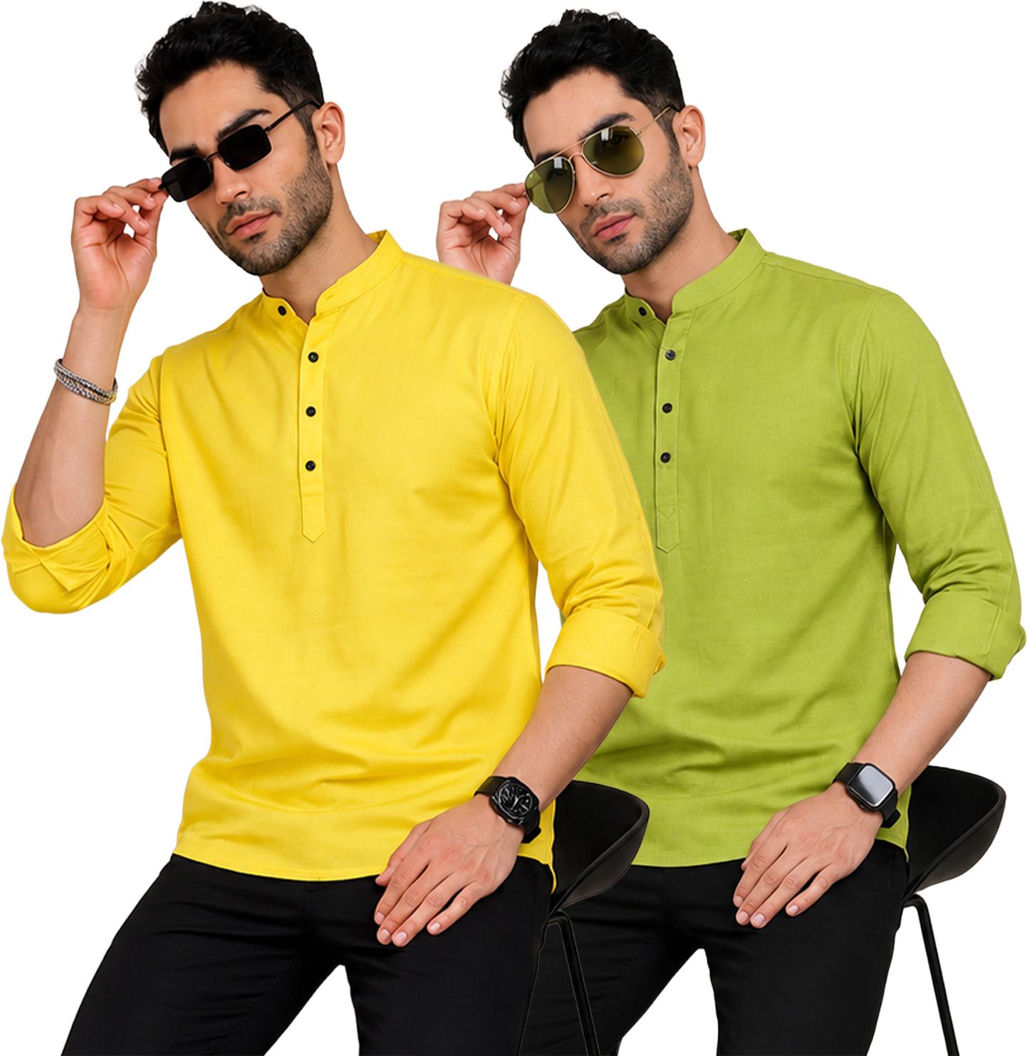 fashion marts Pack of 2 Self Design Cotton Blend Straight Kurta for Men-picture-37
