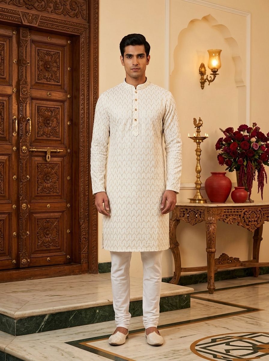 stylekurta Embroidered Khadi Cotton Straight Kurta for Men-picture-33