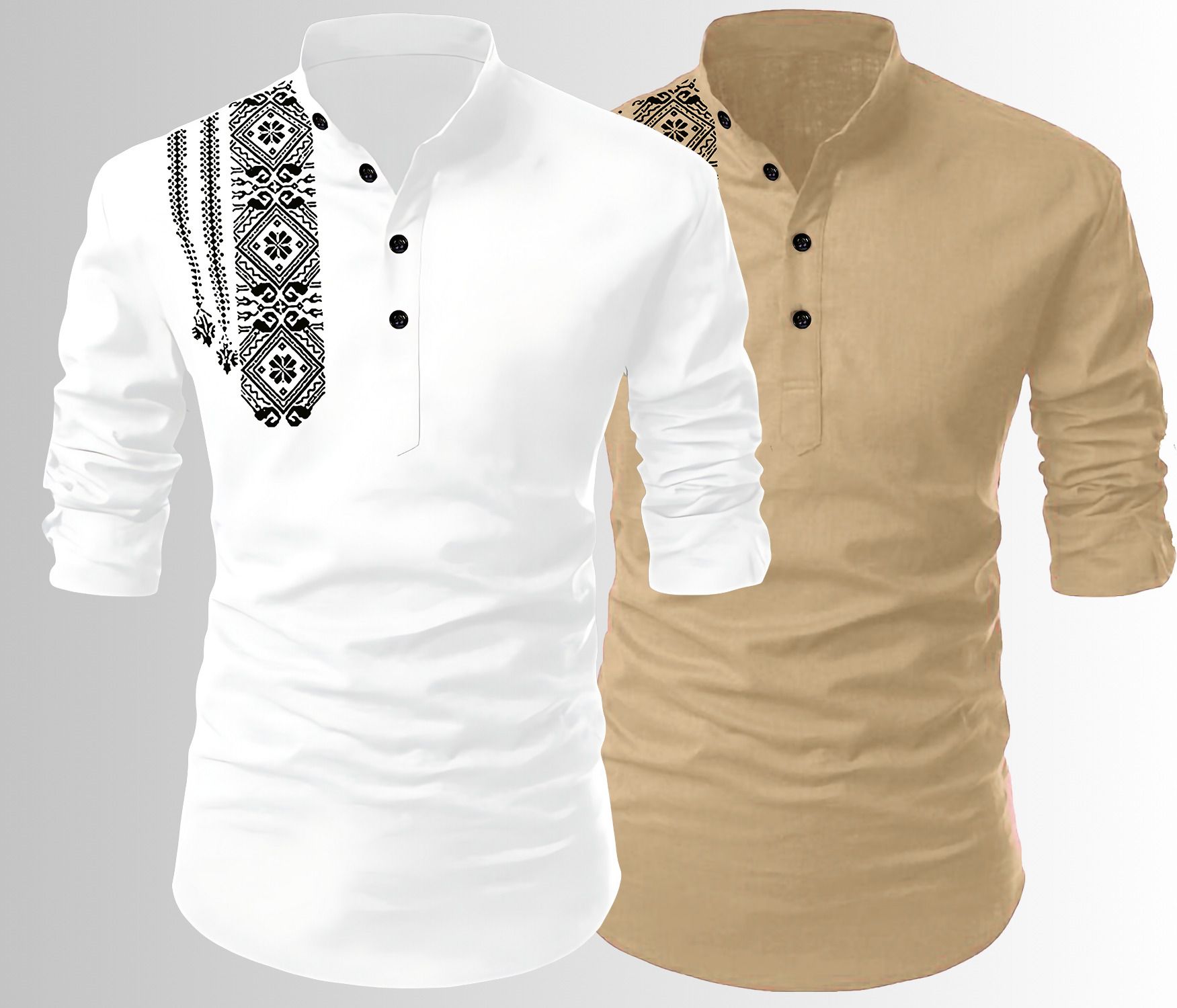 fashion marts Pack of 2 Printed Cotton Blend Straight Kurta for Men-picture-16