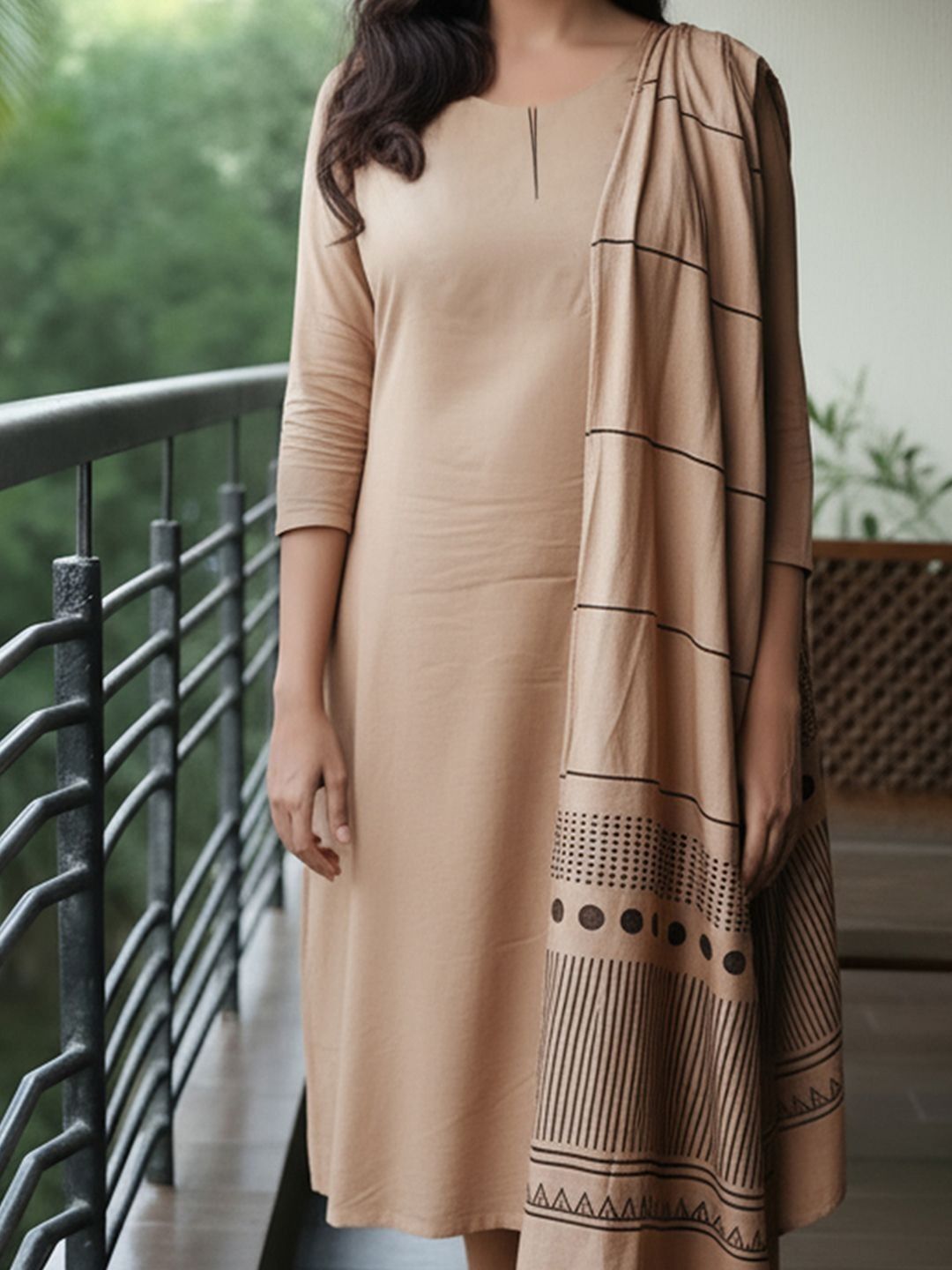 zylara Solid, Printed, Geometric Print Pure Cotton Straight Kurta for Women With Attached Dupatta-picture-22
