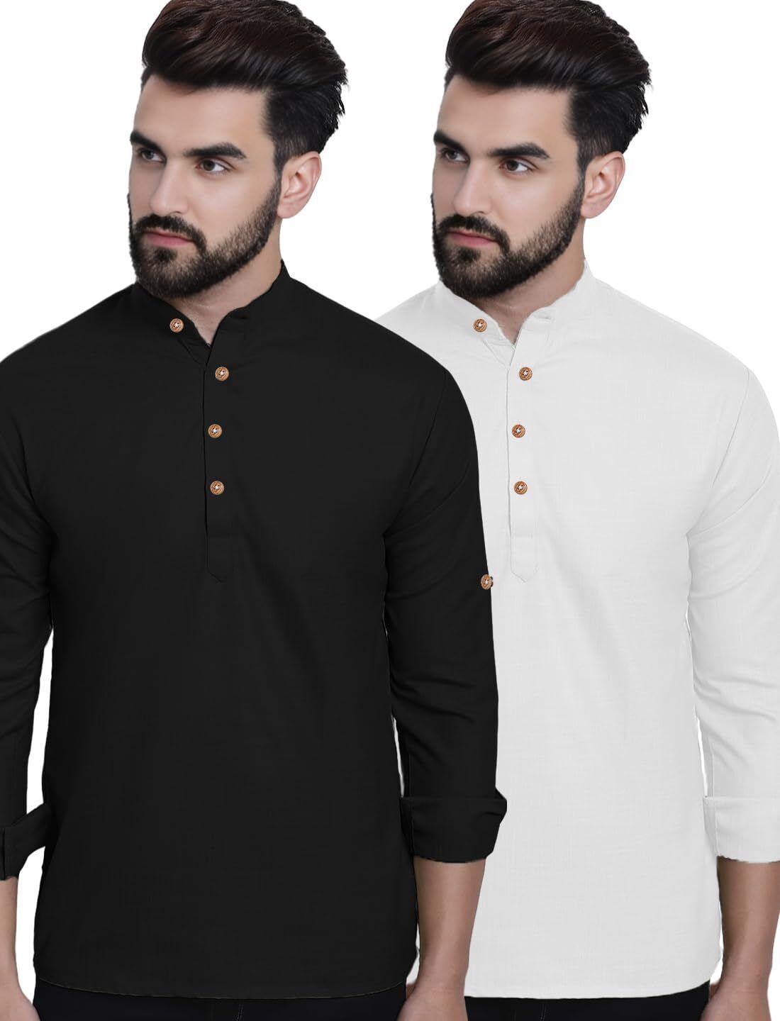 amritenterprise Pack of 2 Solid Pure Cotton Straight Kurta for Men-picture-29