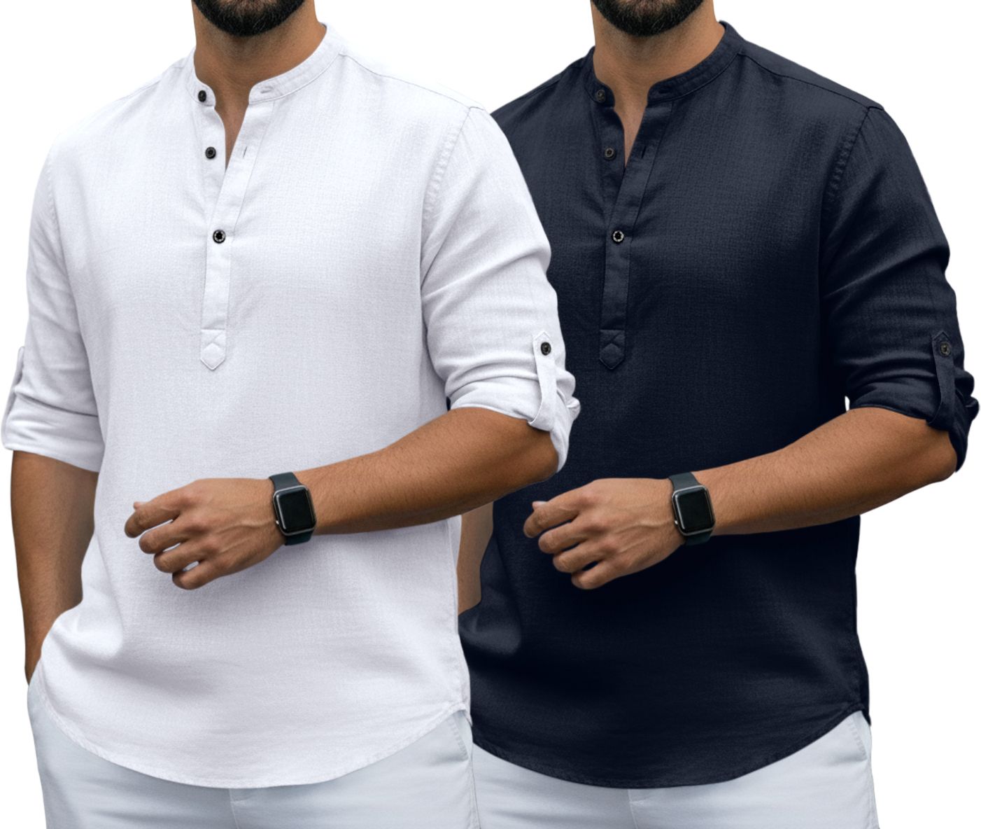 Pack of 2 Solid Cotton Blend Straight Kurta for Men-image-4