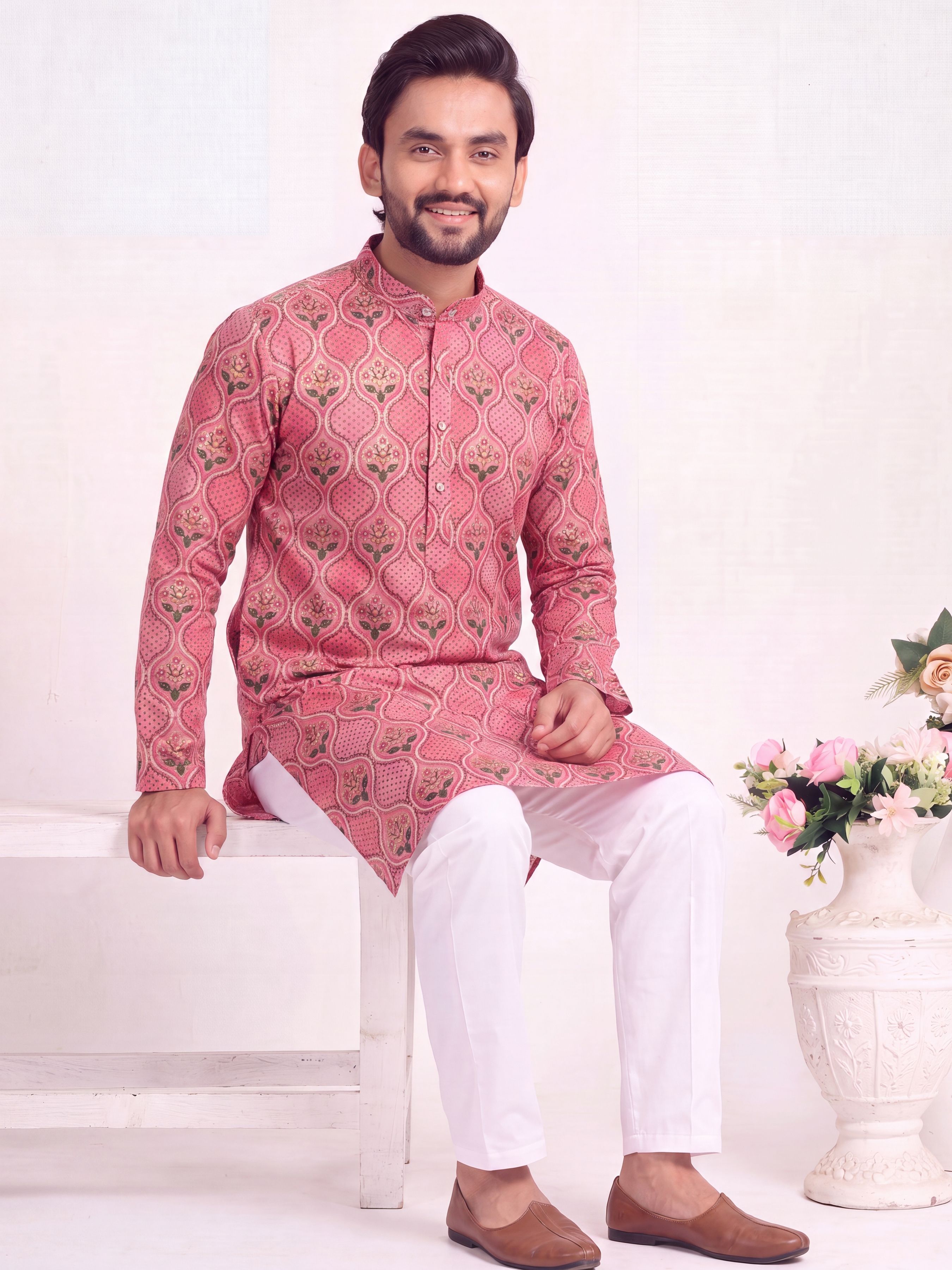 rudrgrnth Printed Cotton Blend Straight Kurta for Men-picture-40