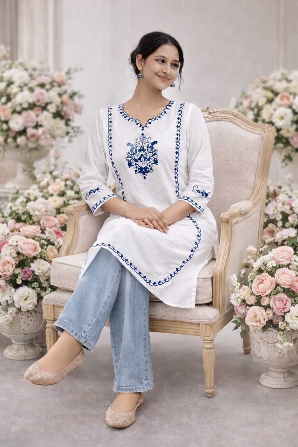 Embroidered Cotton Rayon Straight Kurta for Women-image-30