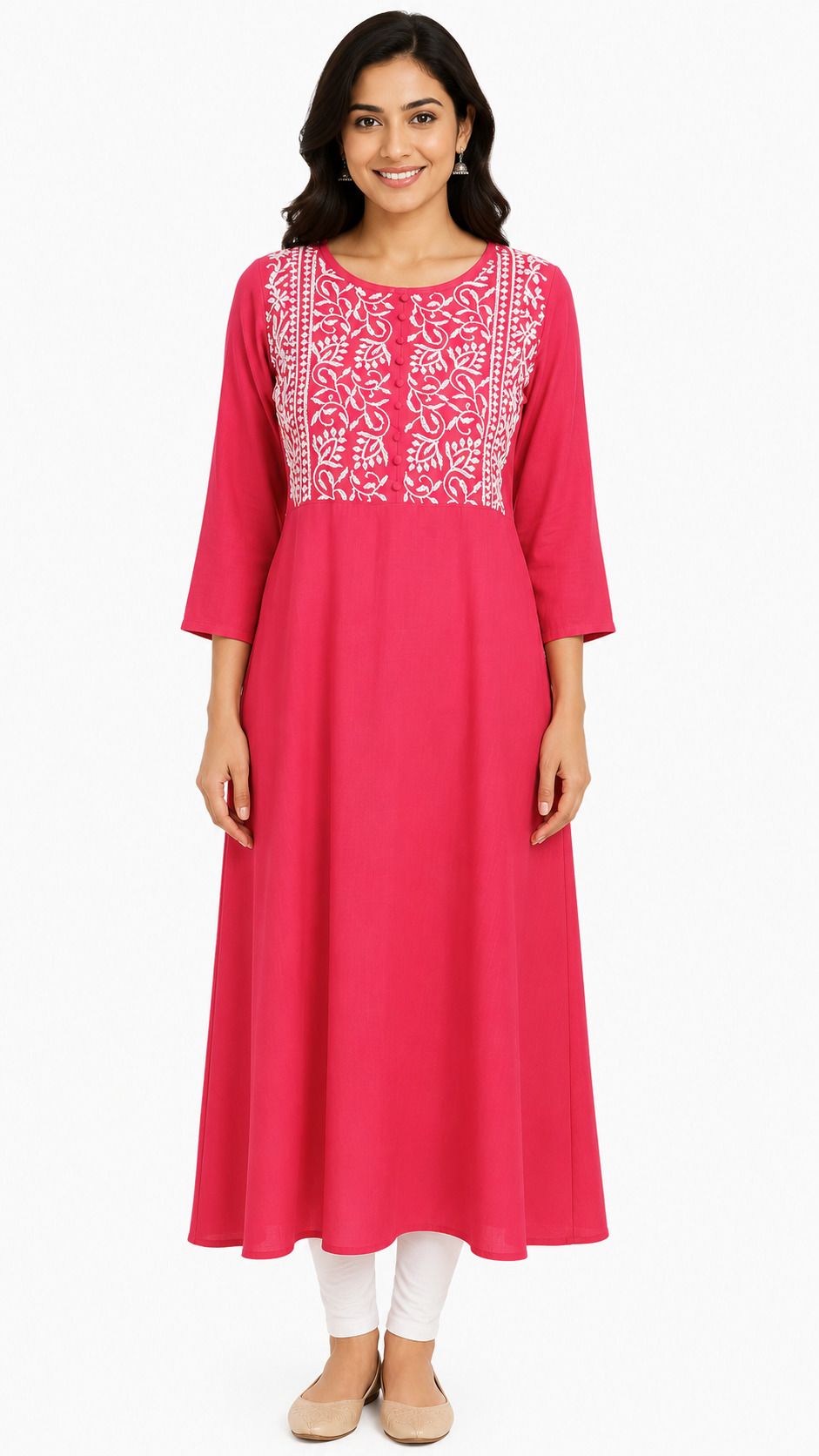 Chikan Embroidery Chanderi Anarkali Kurta for Women-image-44