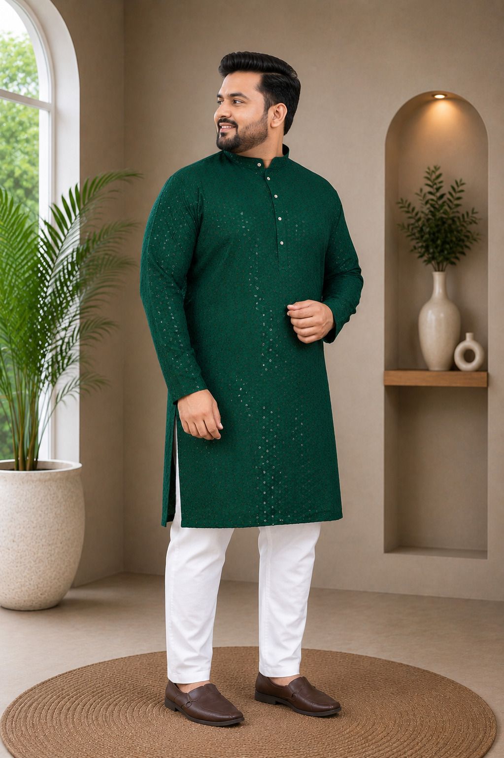 heengshi Embellished, Self Design Pure Cotton Straight Kurta for Men-picture-17