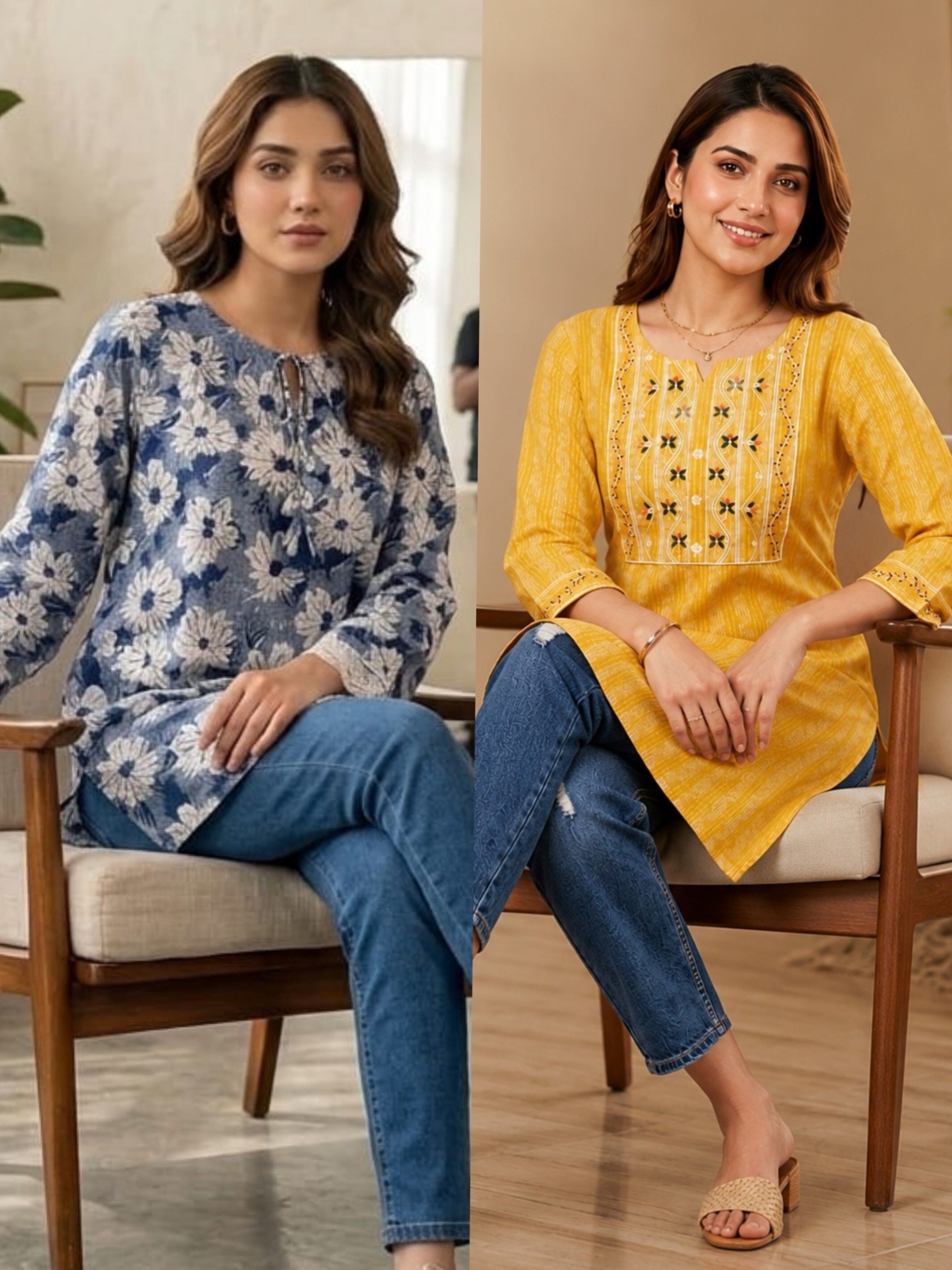 Pack of 2 Printed Khadi Cotton Straight Kurta for Women-image-11