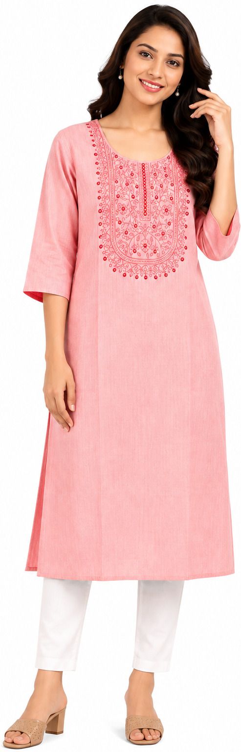 Embroidered Cotton Blend Straight Kurta for Women-image-8