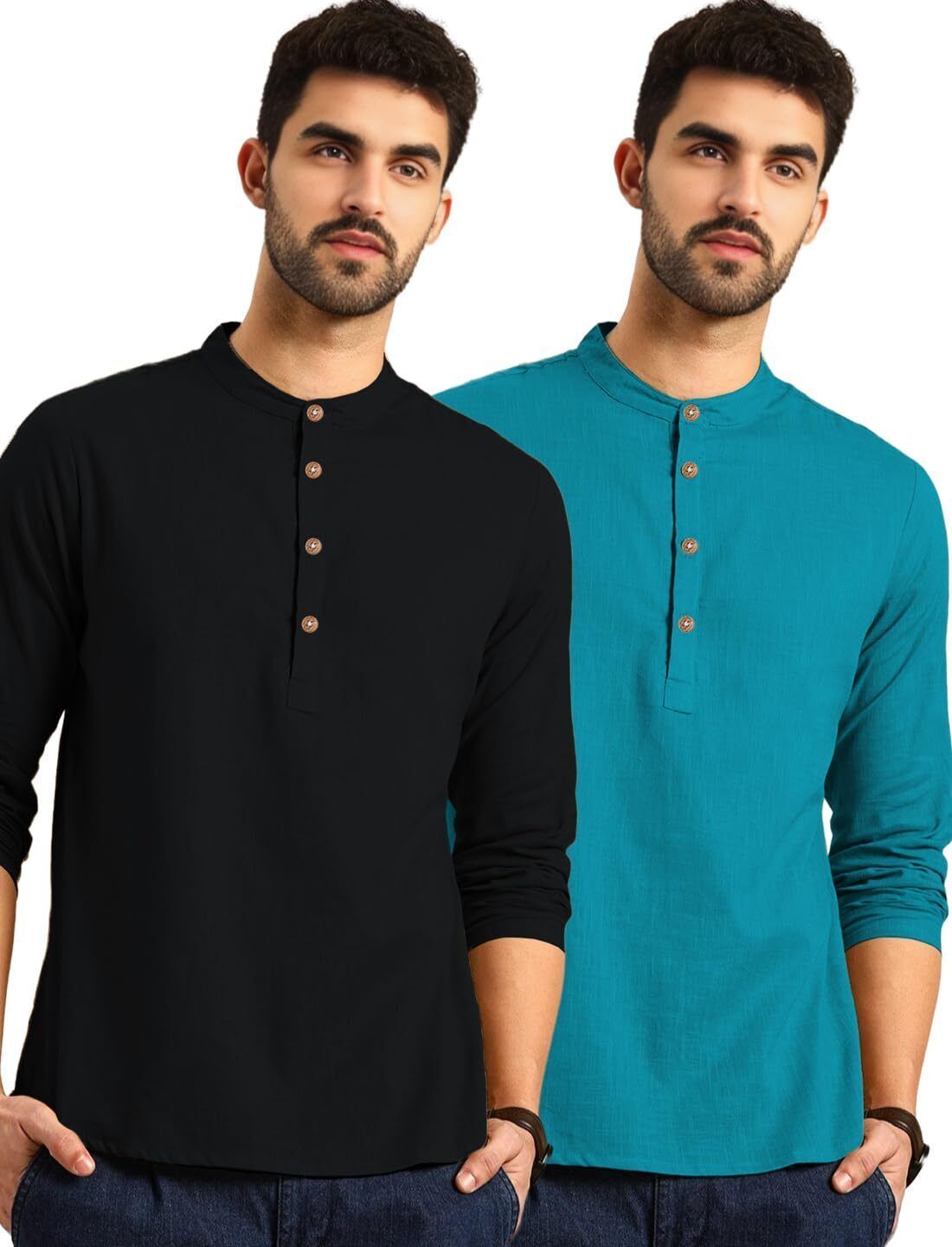 amritenterprise Pack of 2 Solid Pure Cotton Straight Kurta for Men-picture-35