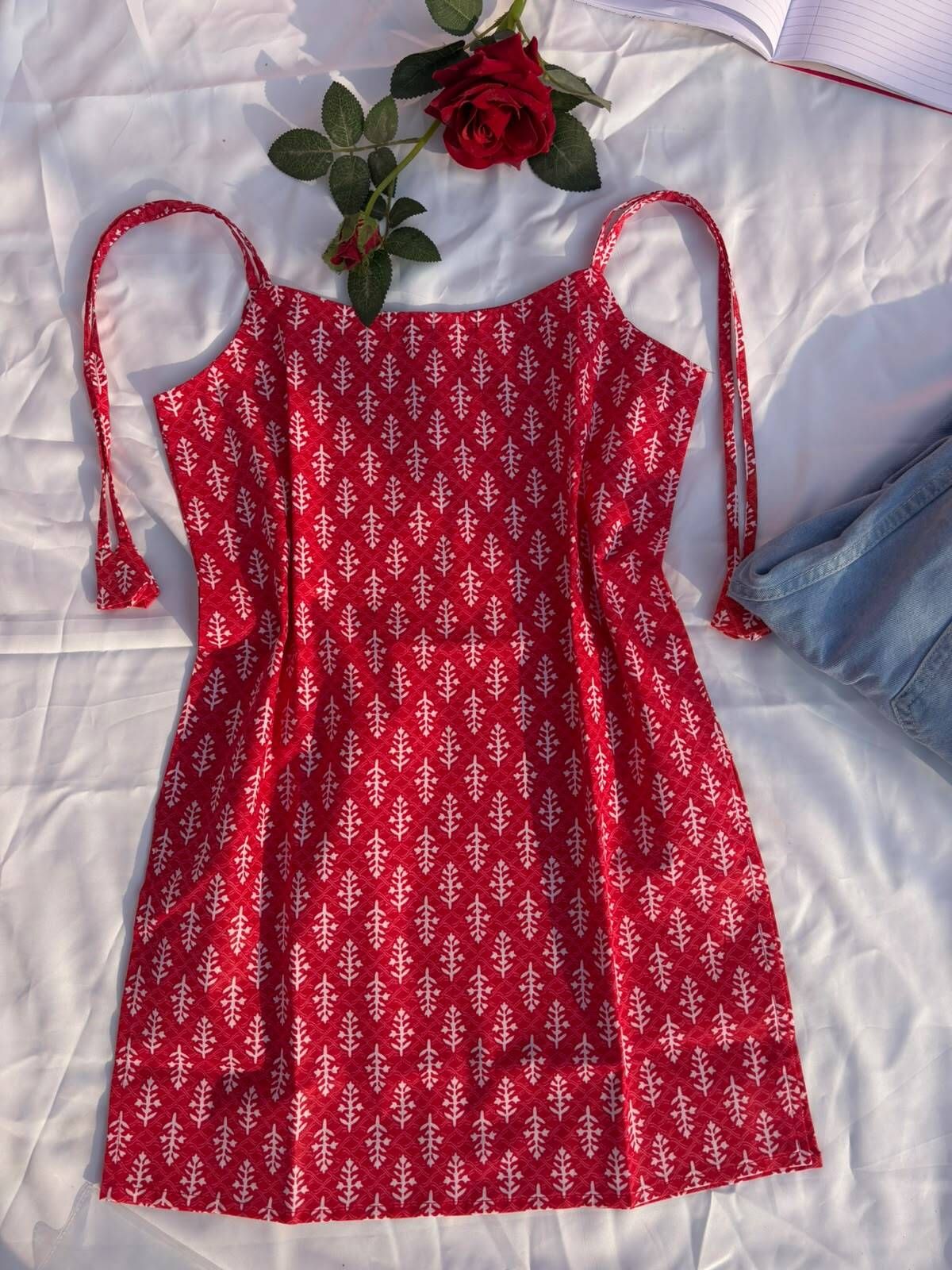 zevdo outfits Casual Shoulder Straps Printed Women Red Top-picture-28