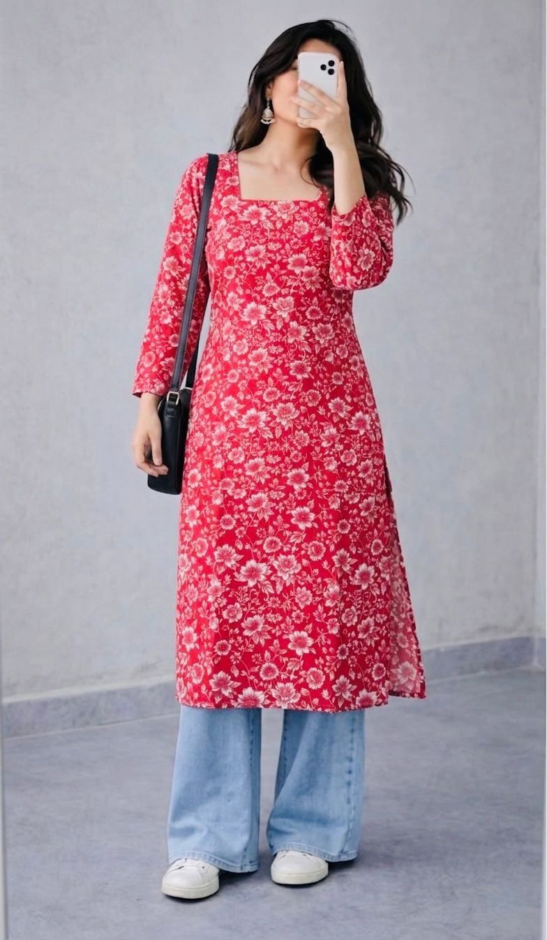 Floral Print Viscose Rayon Straight Kurta for Women-image-35