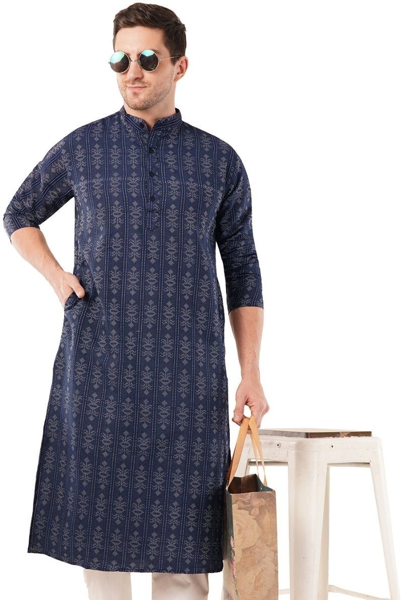 nkloomveda Men Printed Pure Cotton Straight Kurta-picture-15
