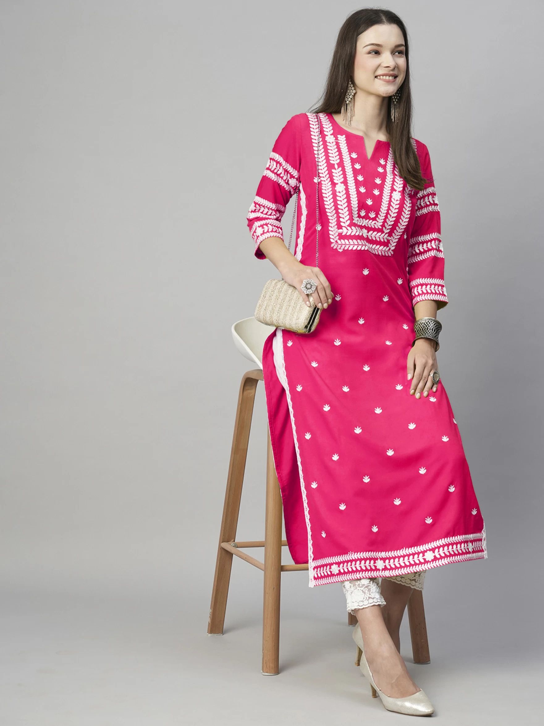 anushansa Women Embroidered, Self Design Viscose Rayon Straight Kurta-picture-27