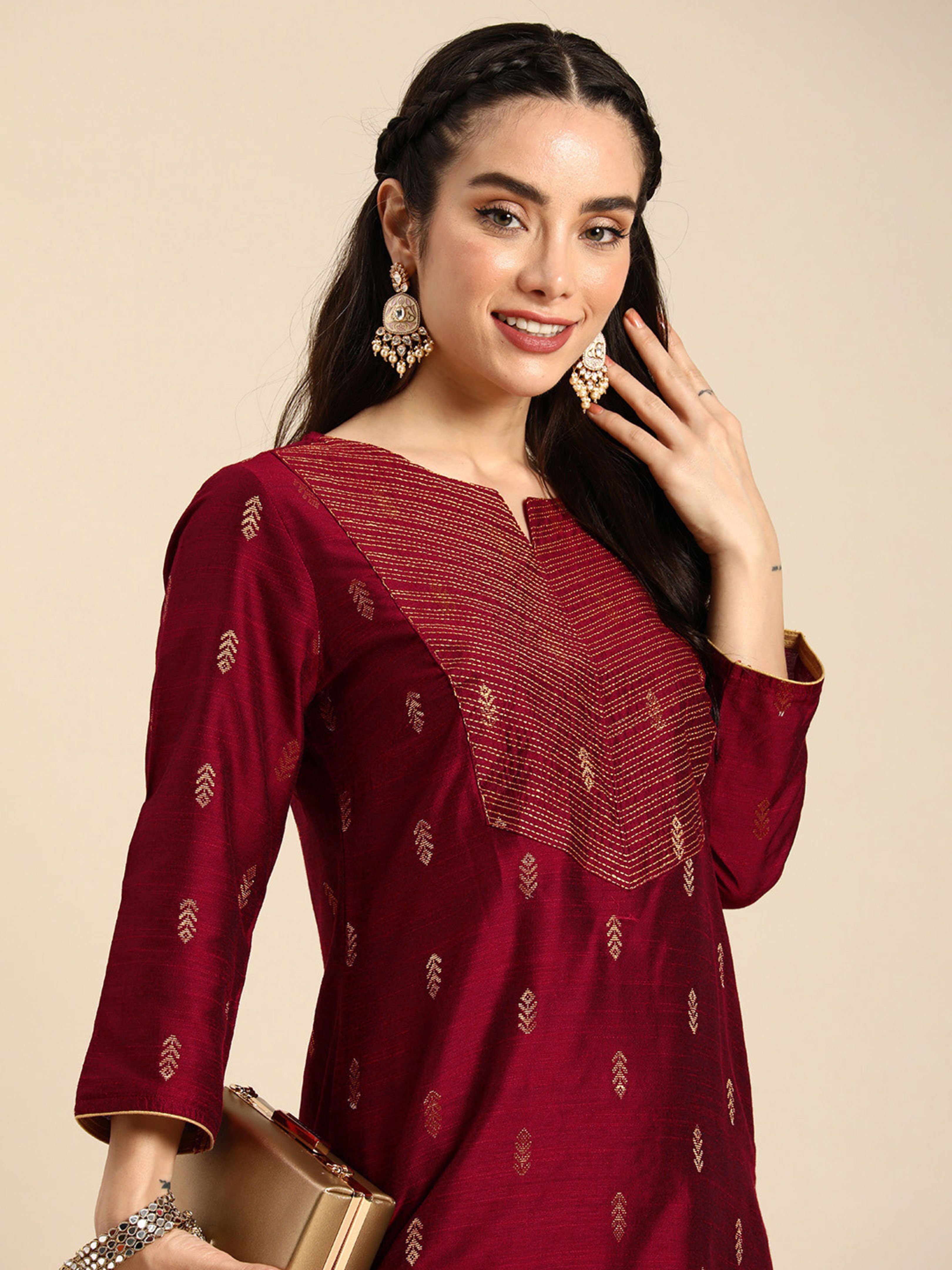 Embroidered Art Silk Straight Kurta for Women-image-42