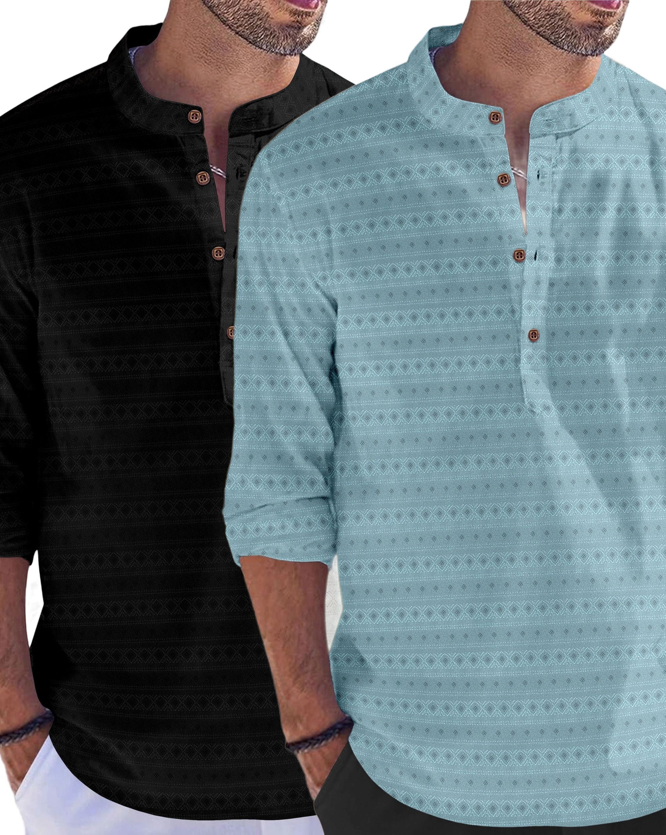 Pack of 2 Self Design Cotton Silk Straight Kurta for Men-image-43