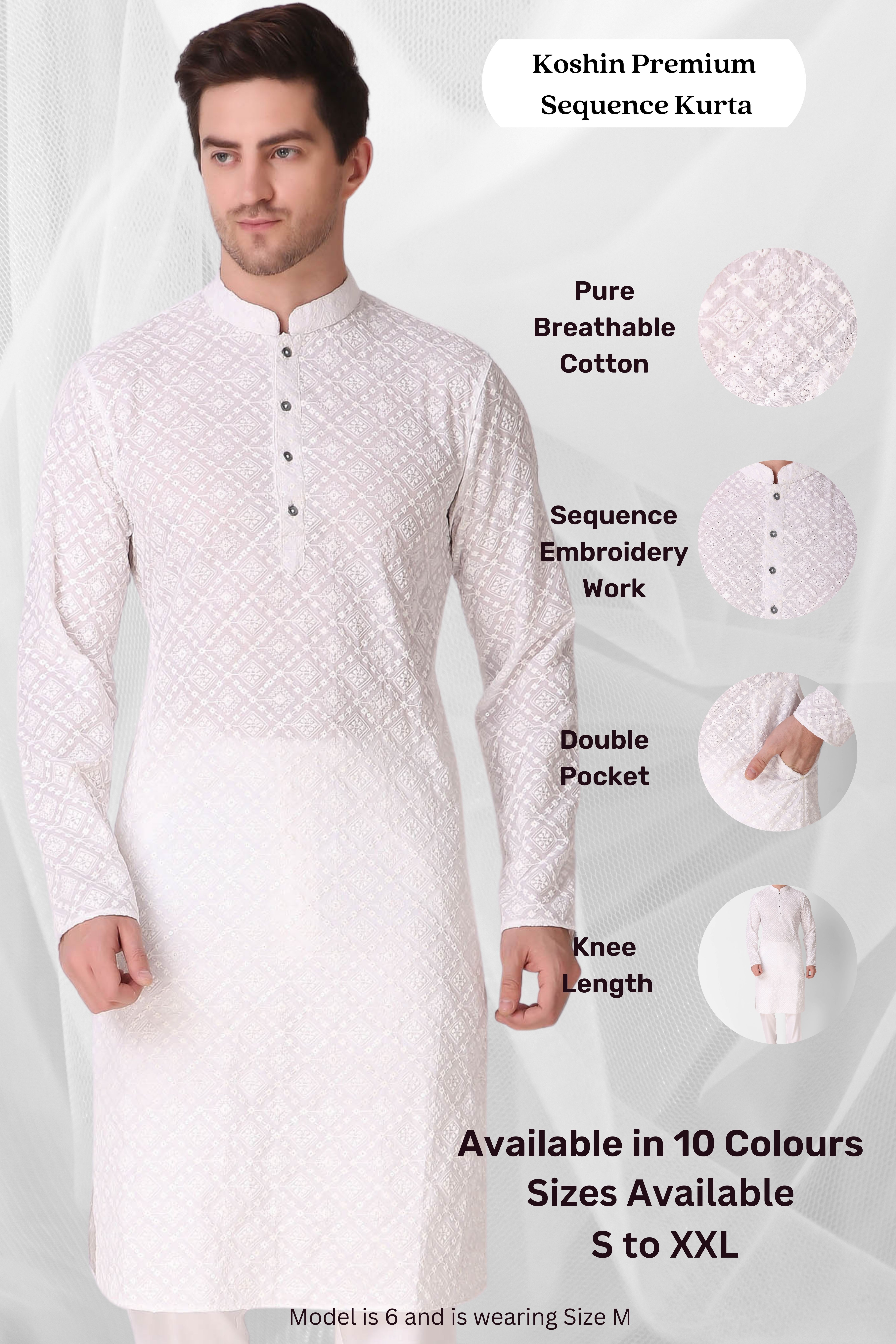 Men Paisley, Embroidered Cotton Blend Straight Kurta