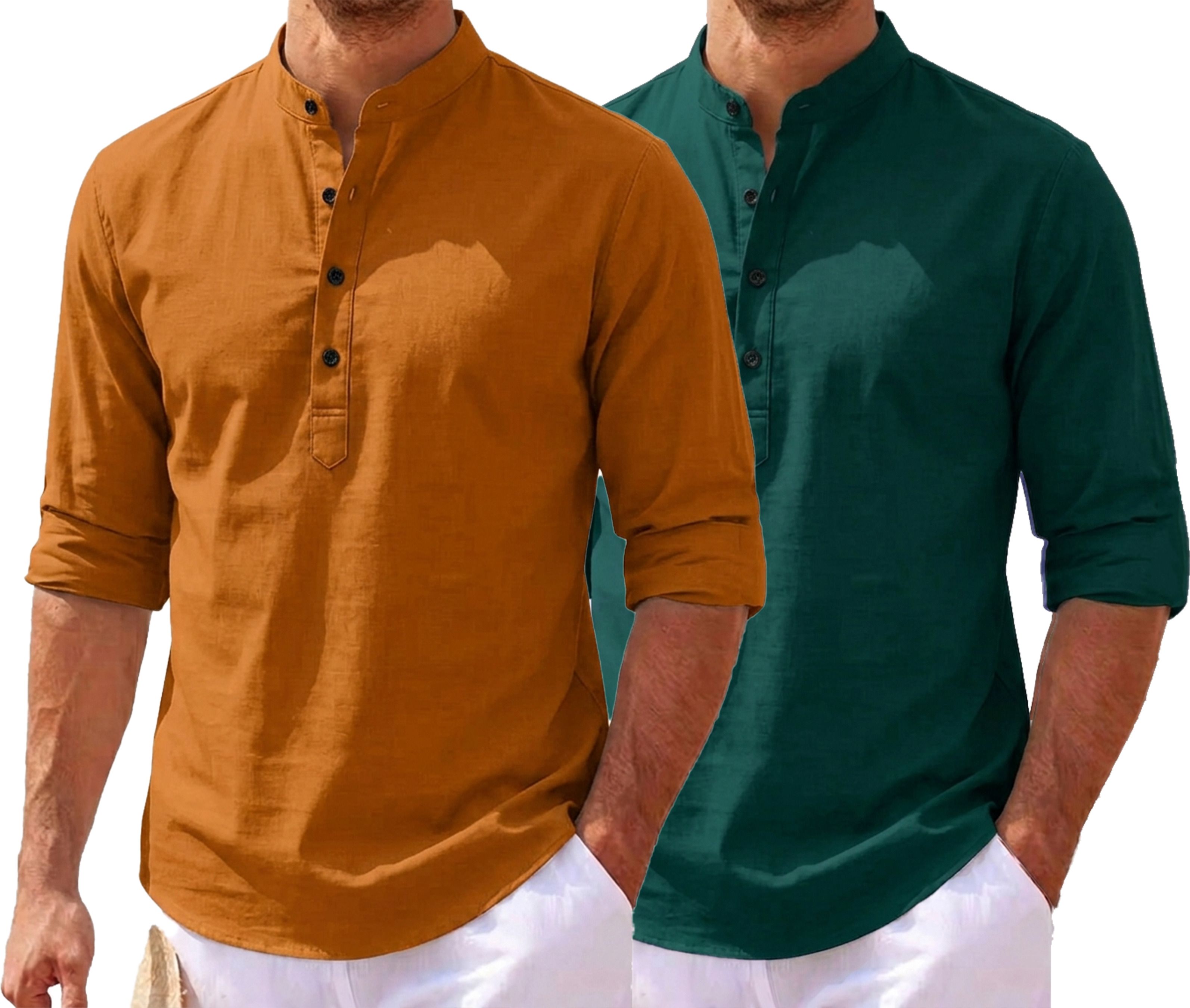 hfm Pack of 2 Solid Cotton Blend Straight Kurta for Men-picture-10