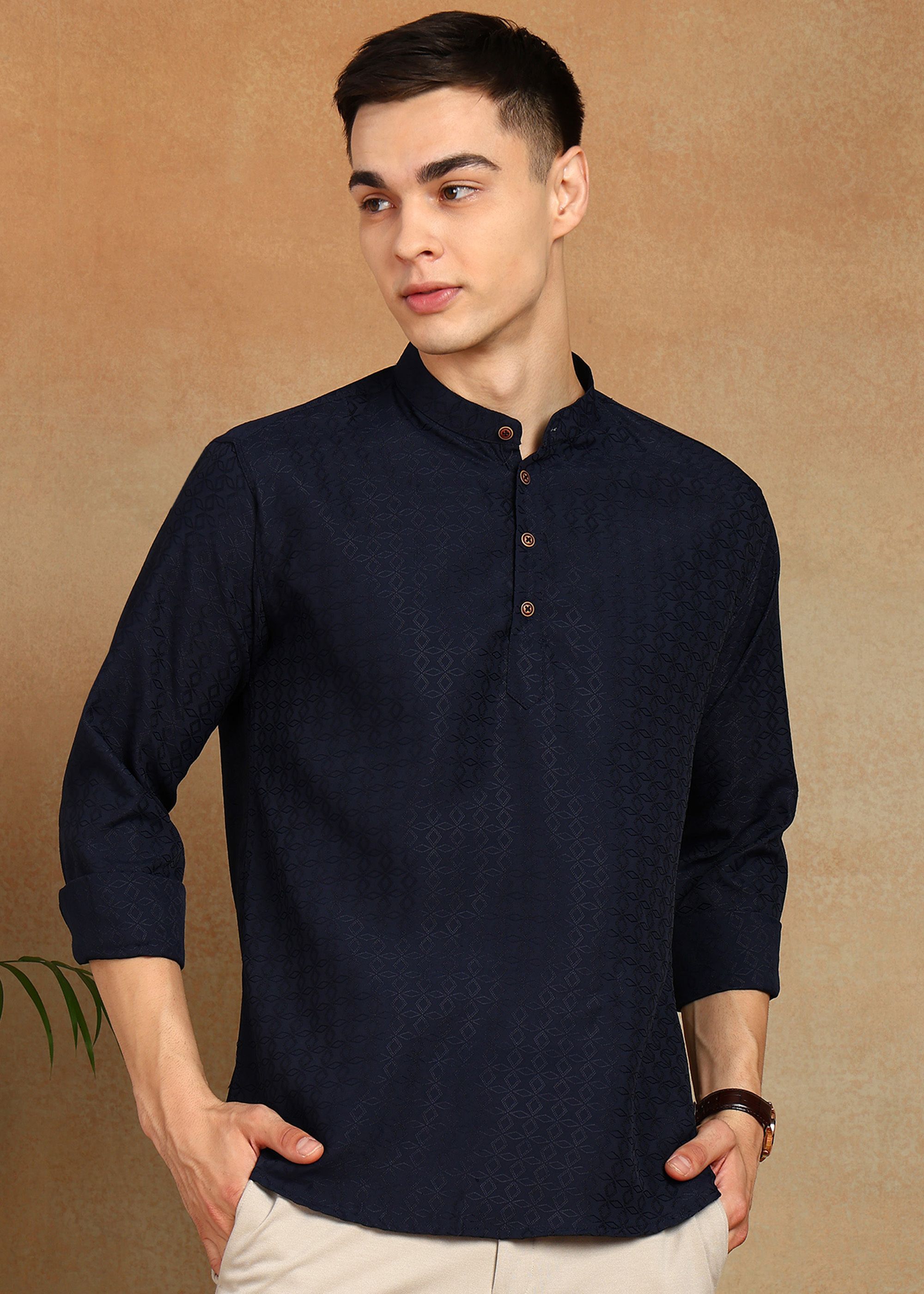 Solid Cotton Blend Straight Kurta for Men-image-47