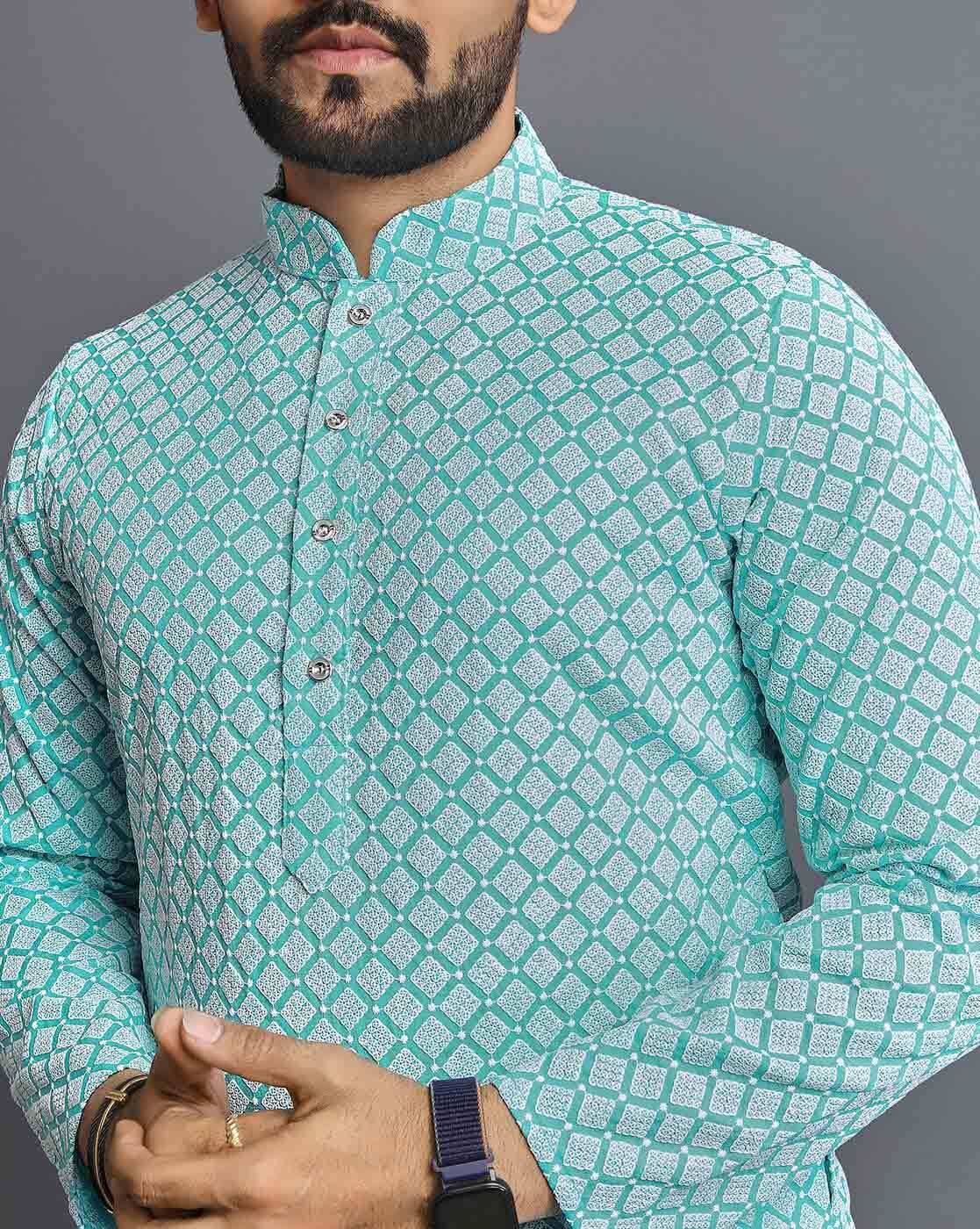 Men Printed Khadi Silk Straight Kurta-image-9
