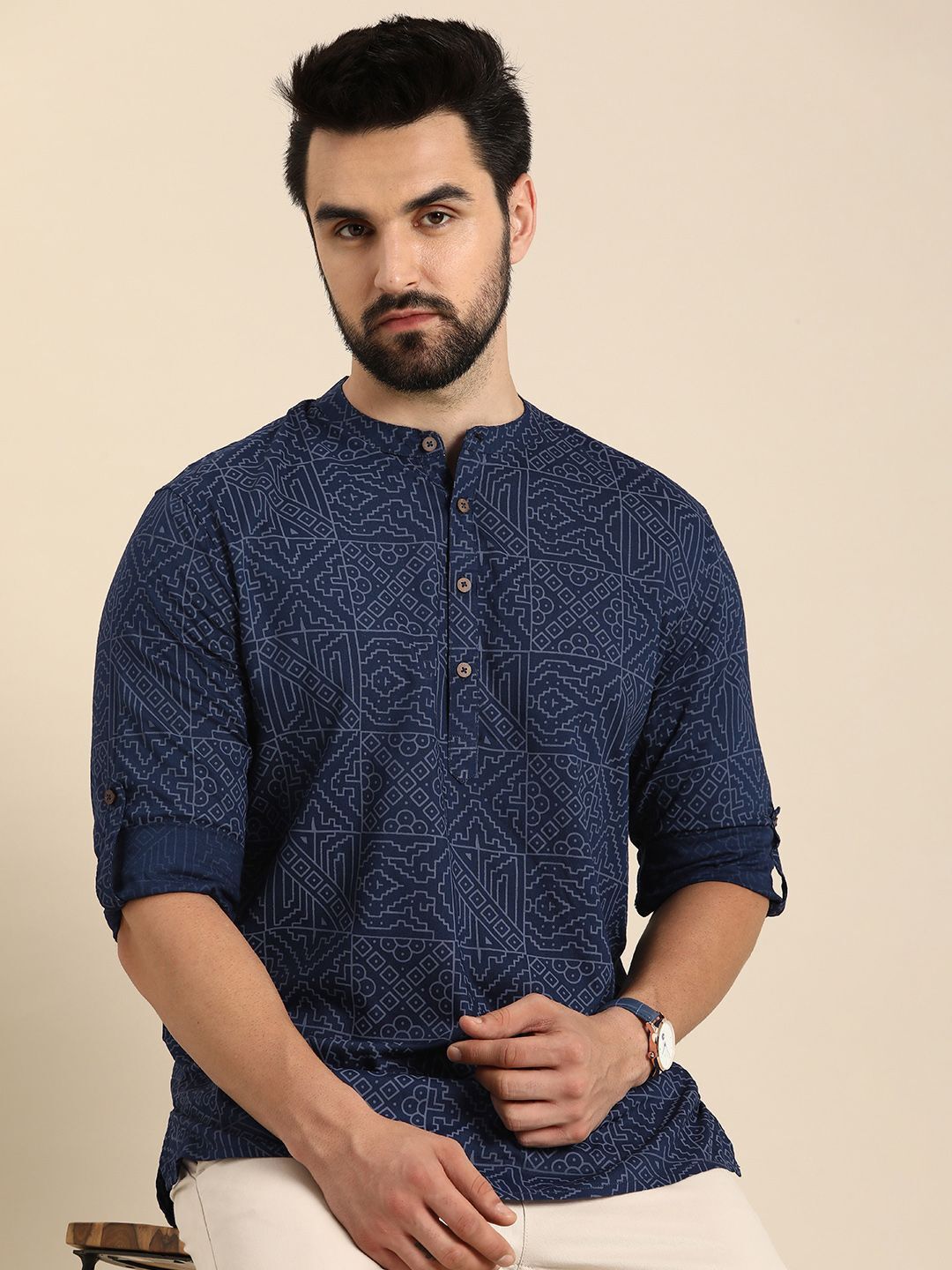 anouk Men Geometric Print Pure Cotton Straight Kurta-picture-10